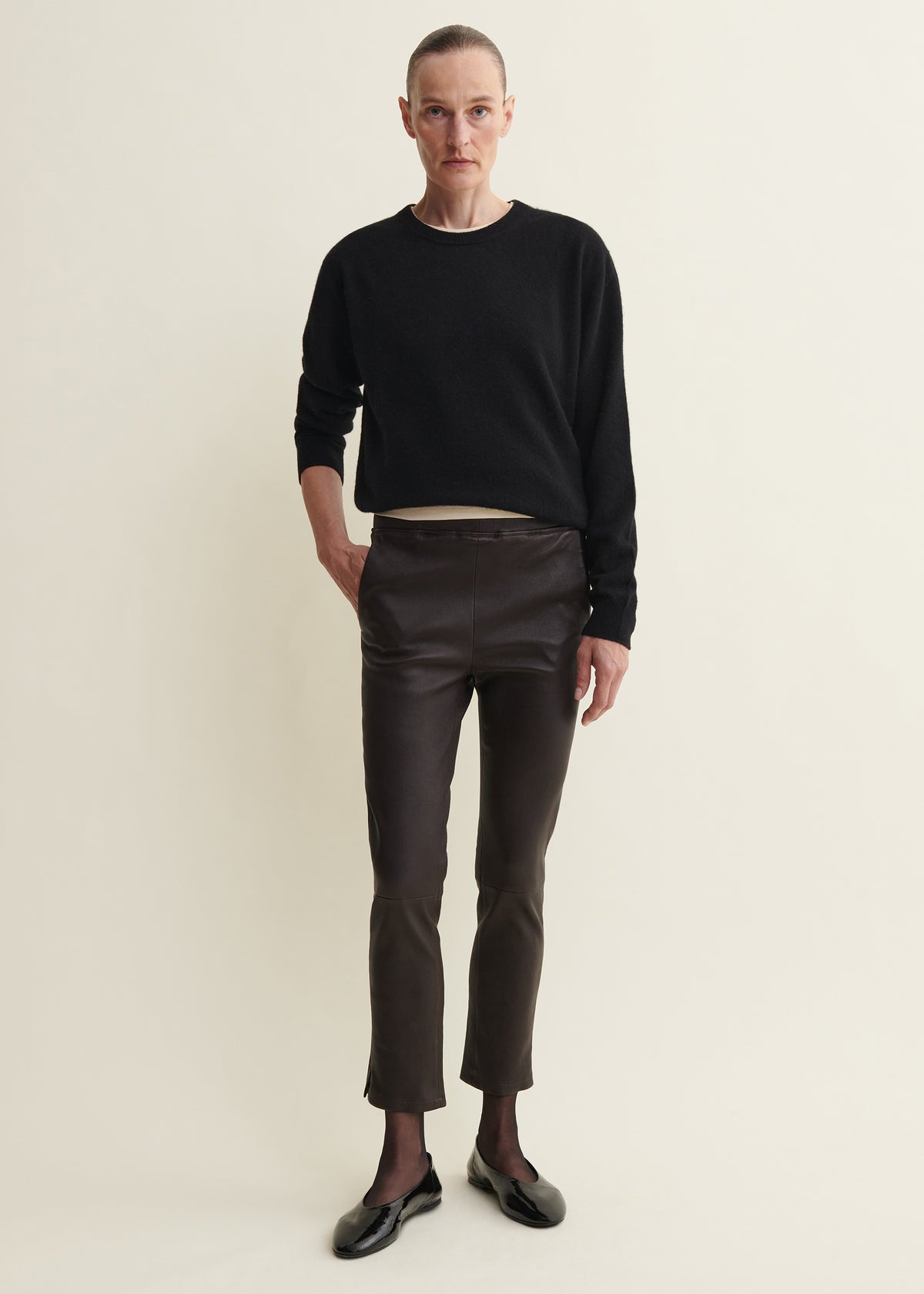 PROVENCE | Leather Cropped Trousers | Coffee Bean