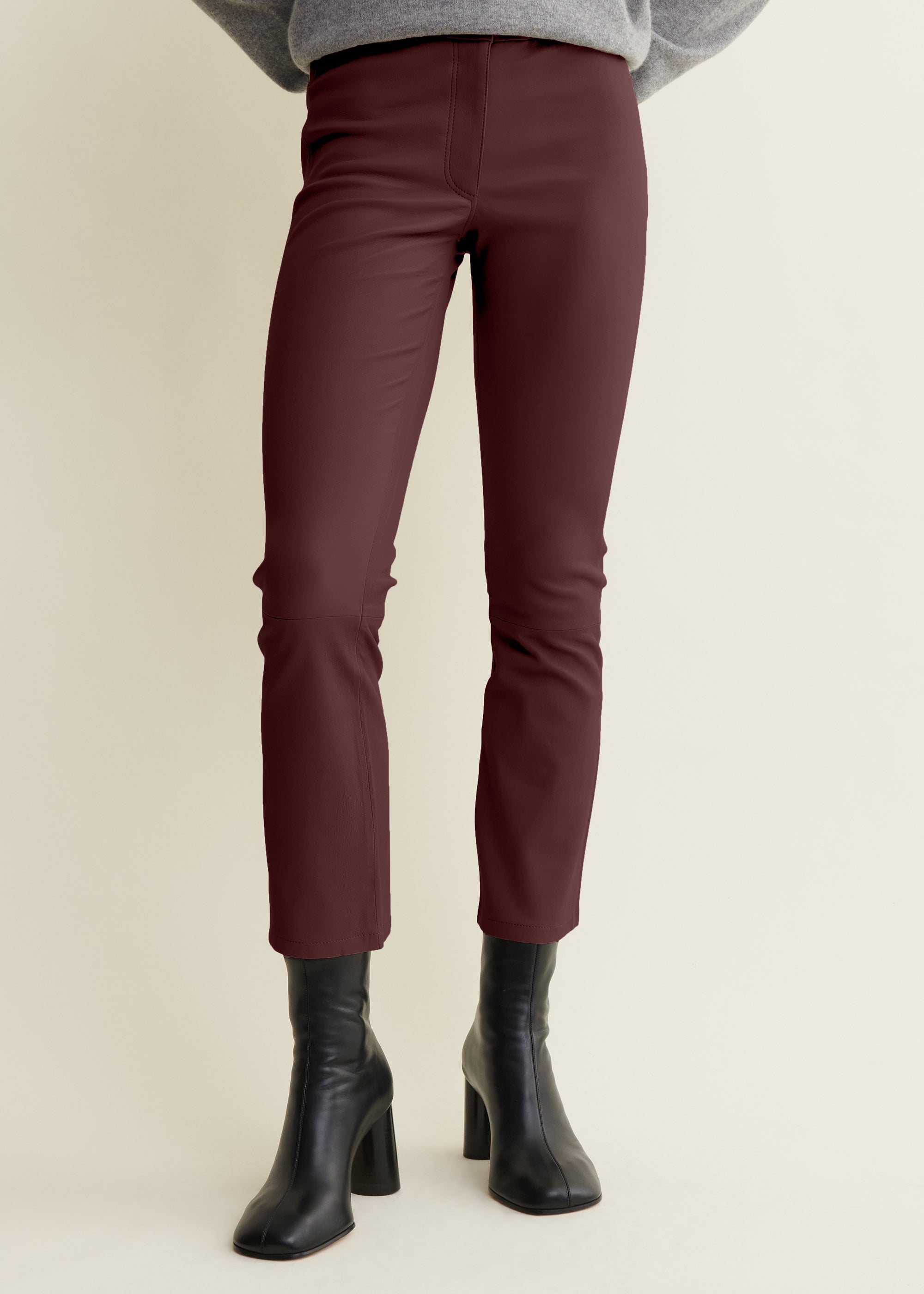 LIVELY | Leather Kick-Flare Trousers | Mahogany