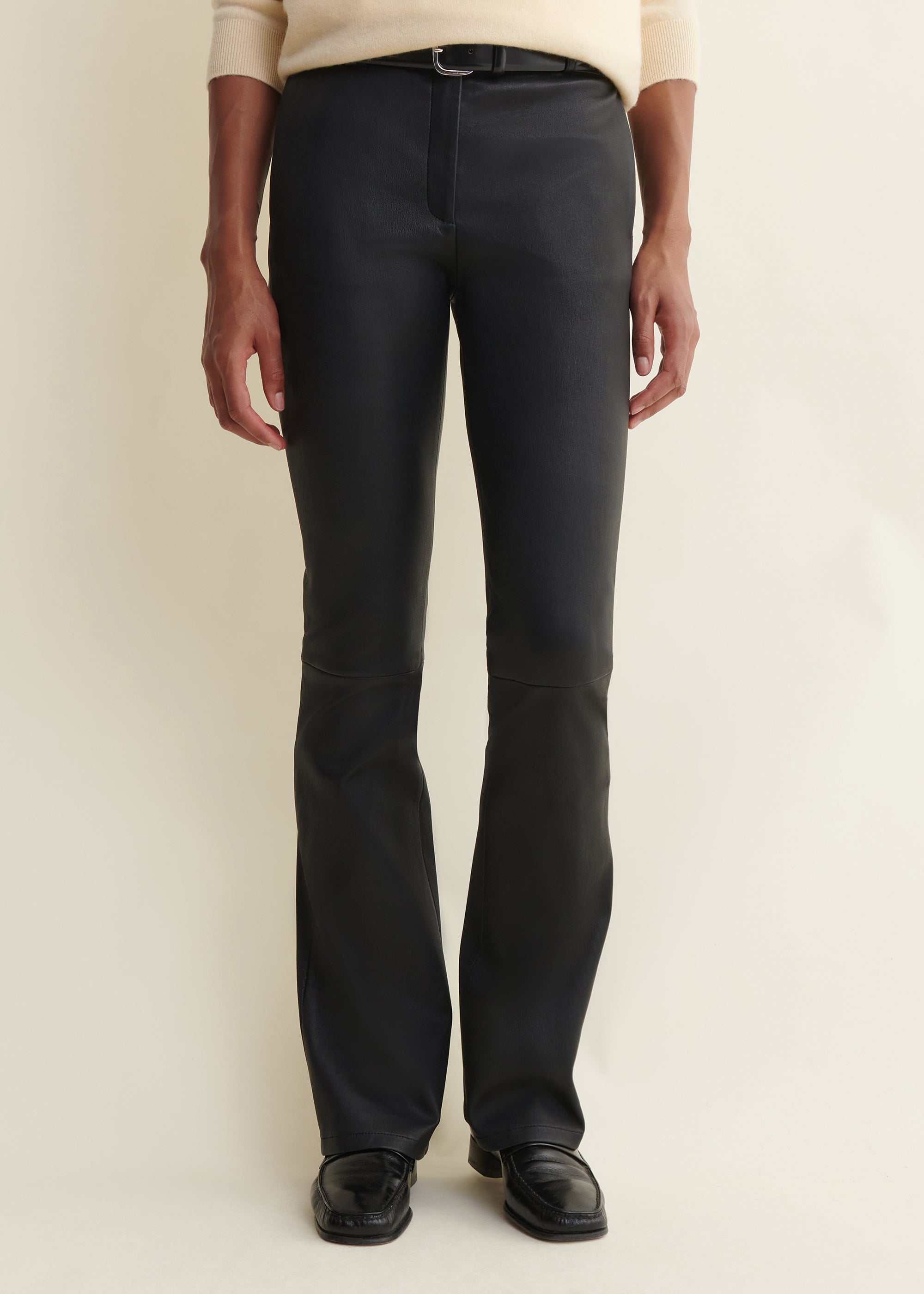 LUCIA | Leather Flare Trousers | Black