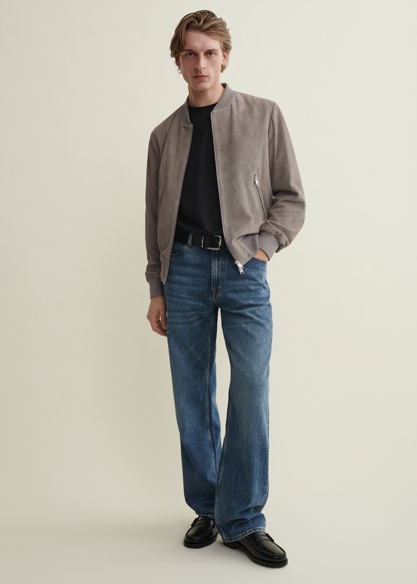 DIDIER | Suede Bomber Jacket | Grey-Taupe