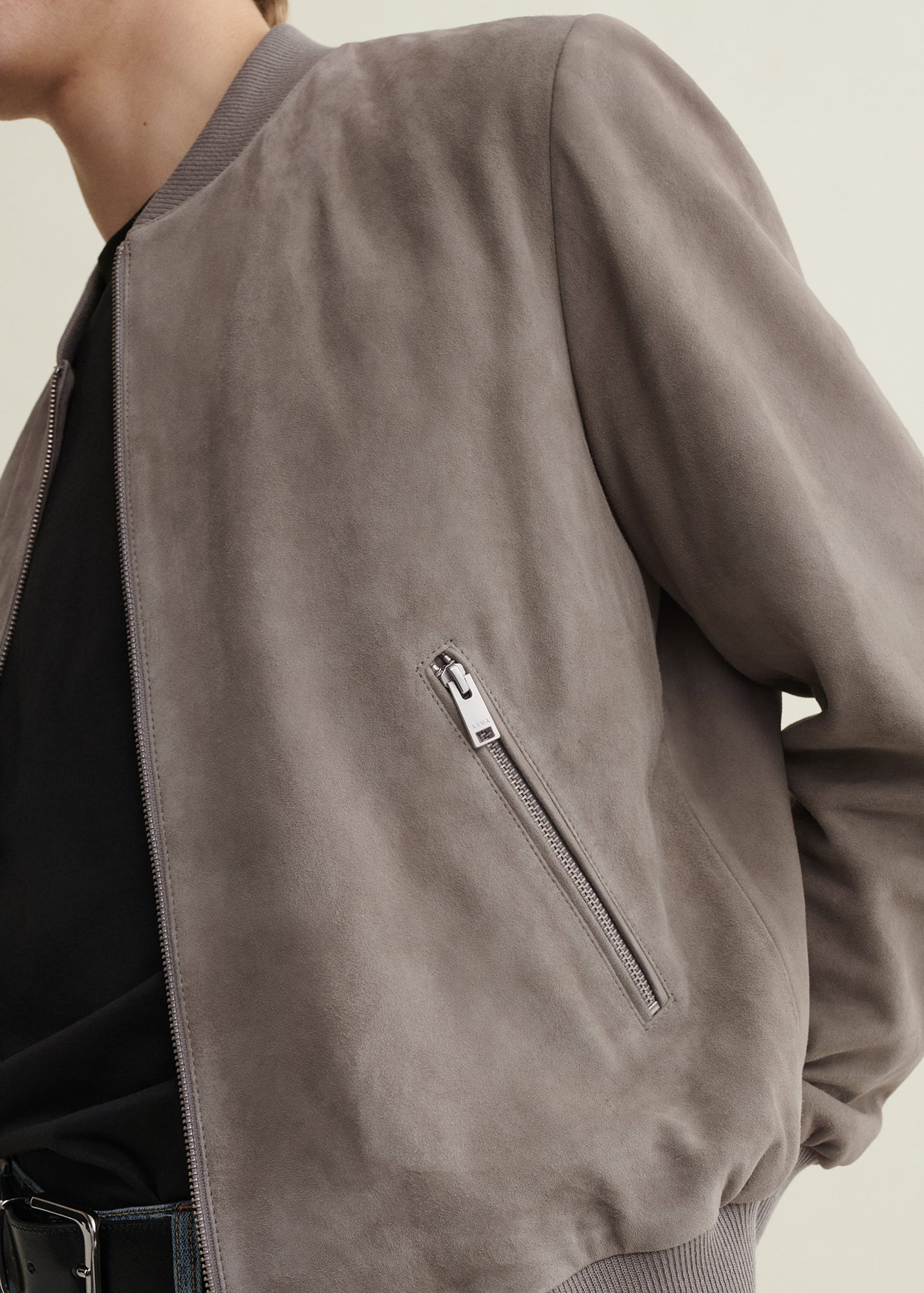 DIDIER | Suede Bomber Jacket | Grey-Taupe