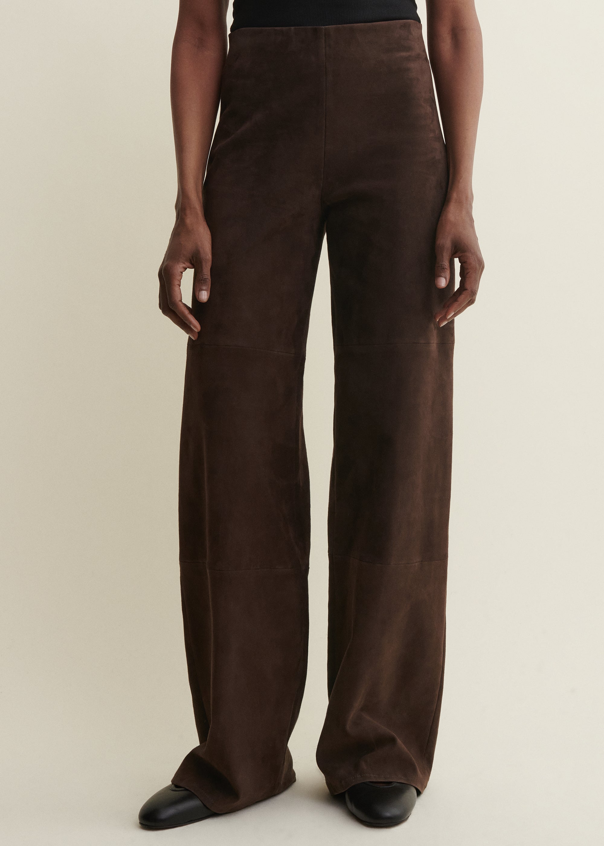 KARINA | Suede Straight Trousers | Mud Brown