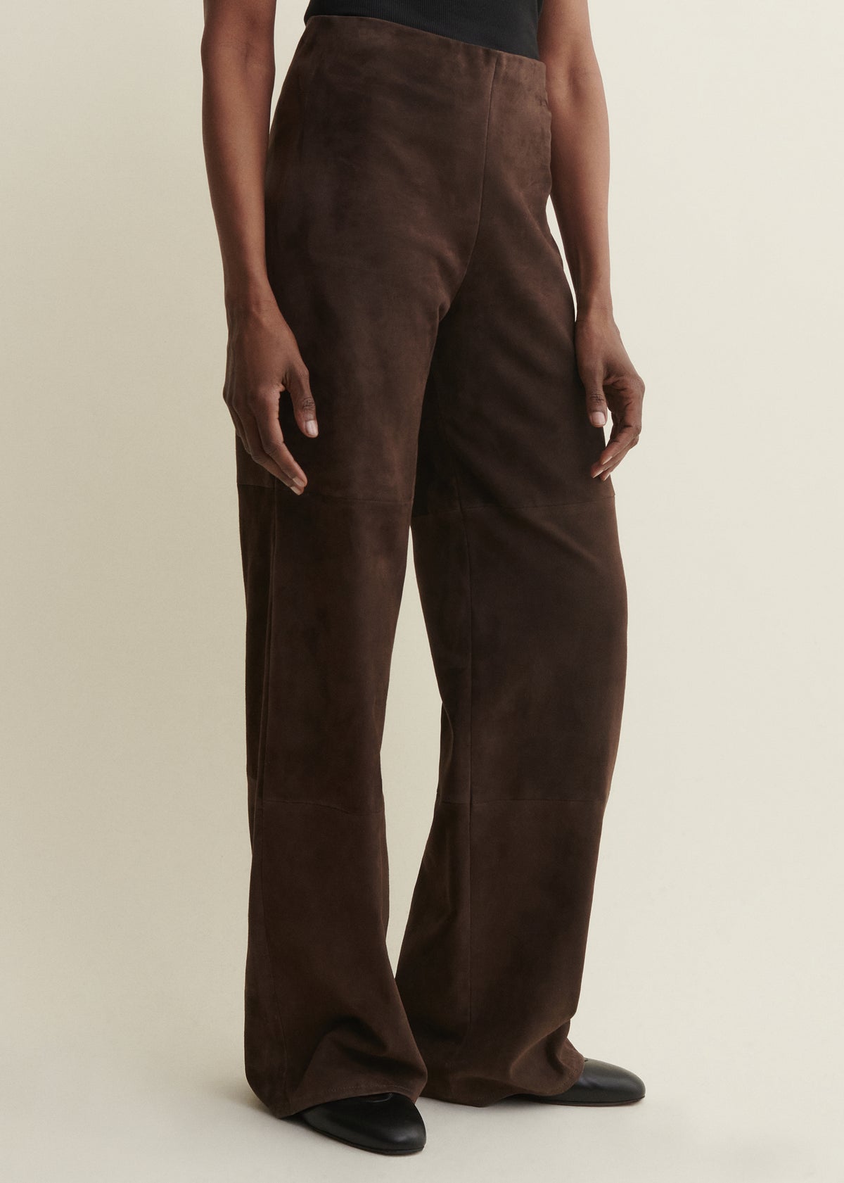 KARINA | Suede Straight Trousers | Mud Brown