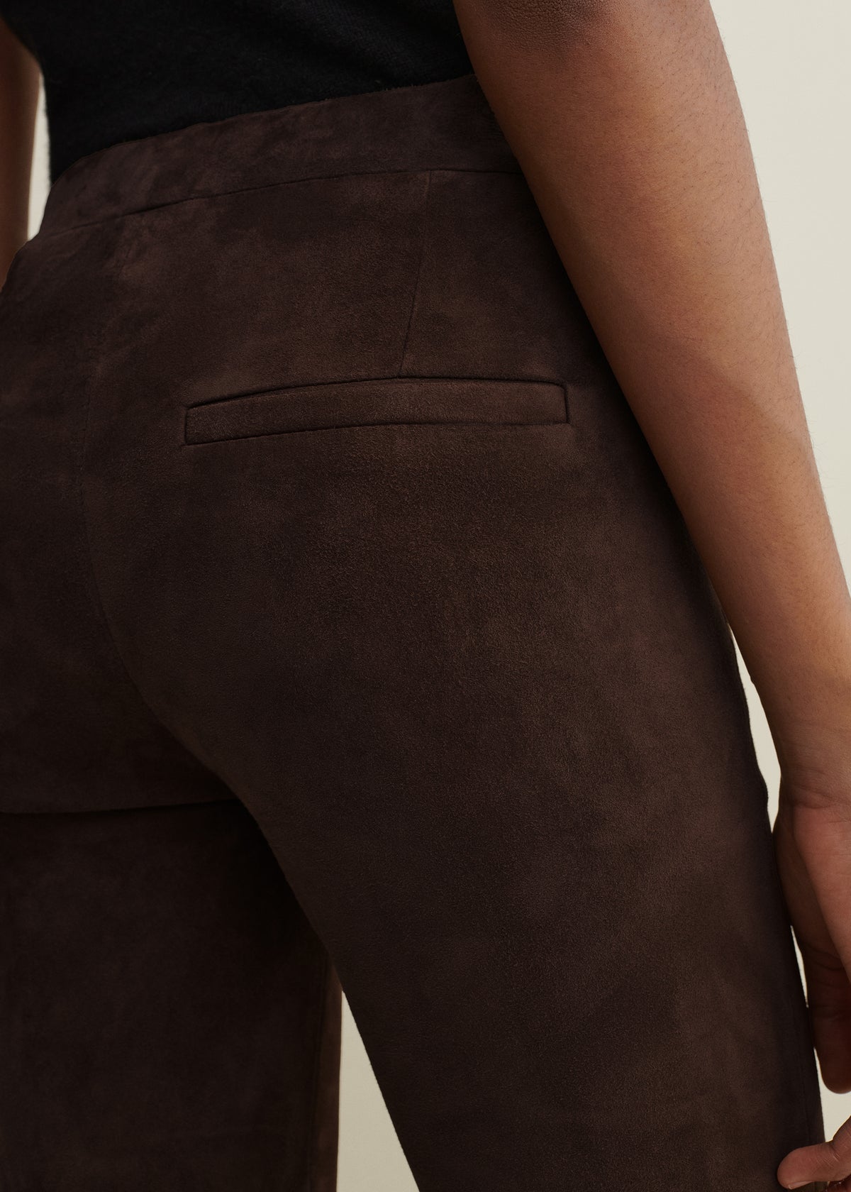 LIVELY | Suede Cropped Flare Trousers | Mud Brown