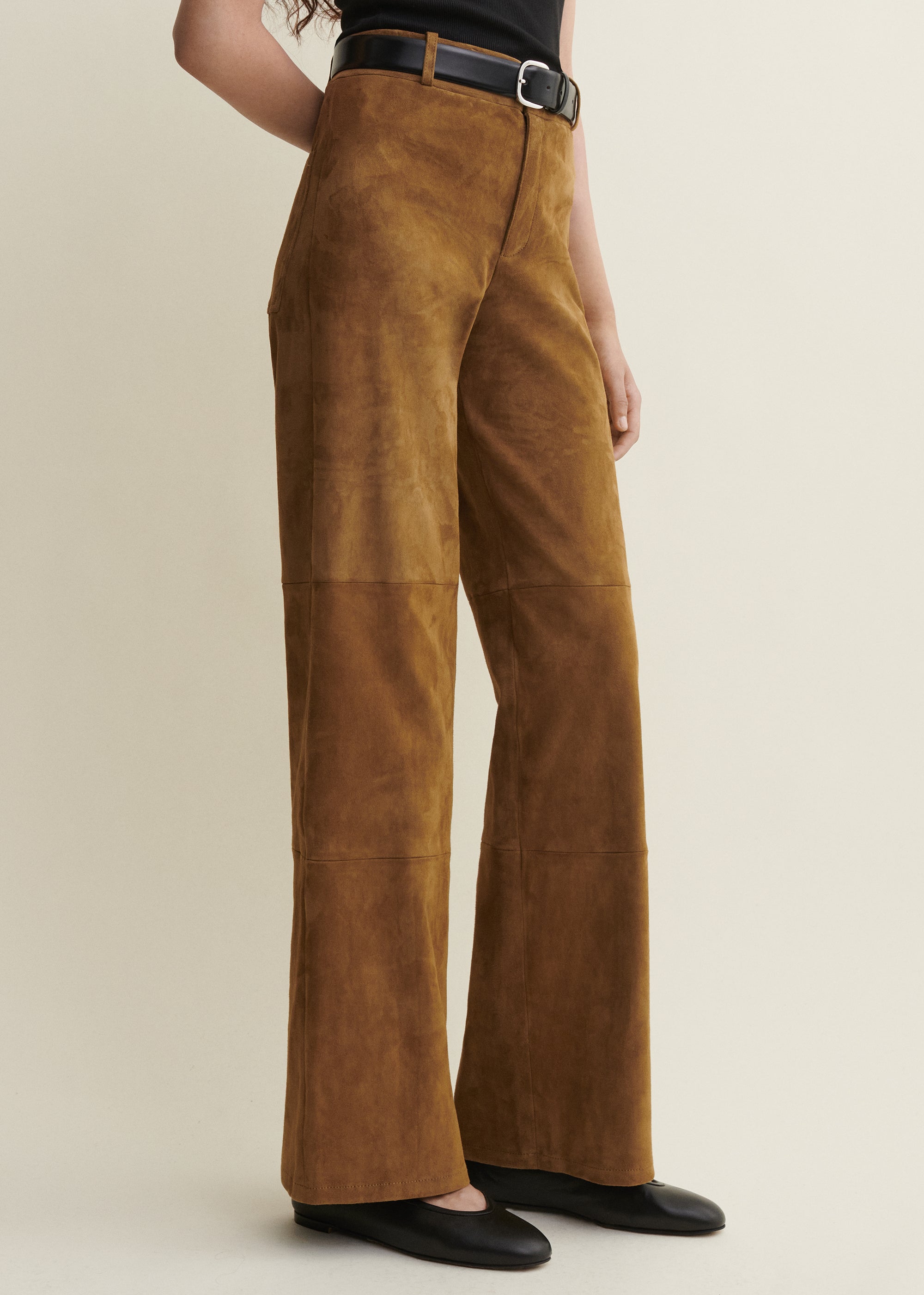 MARINA | Suede Straight Leg Trousers | Dark Olive
