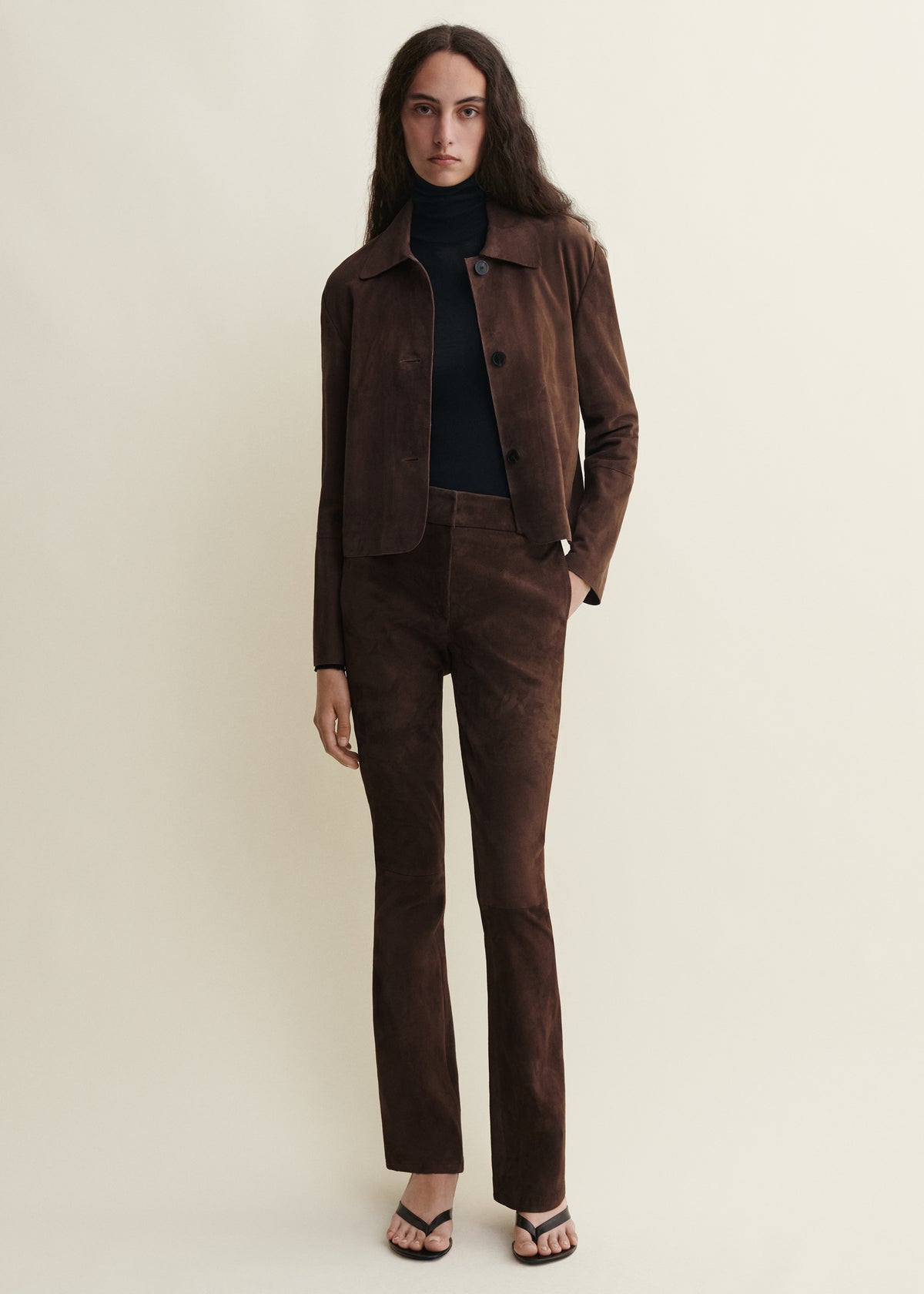 Lucia | Suede Flare Trousers | Mud Brown
