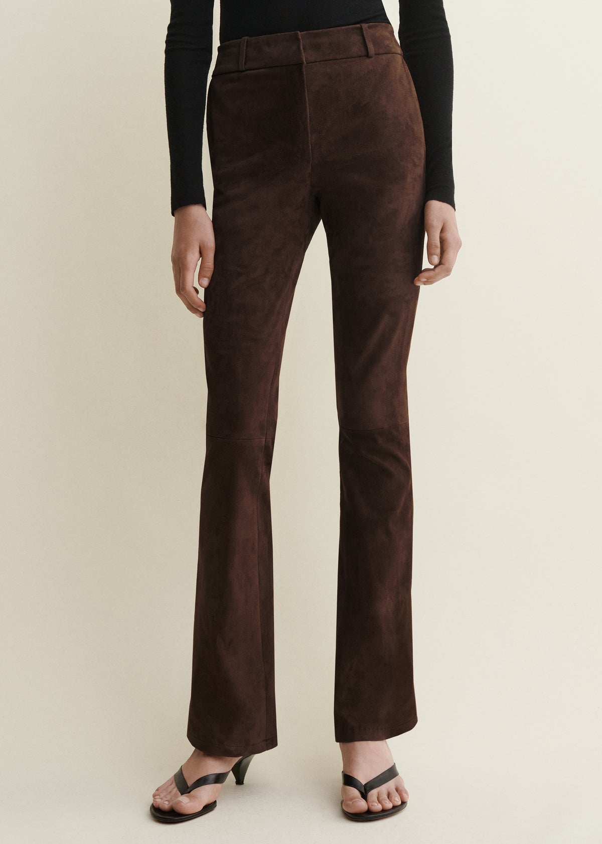 Lucia | Suede Flare Trousers | Mud Brown