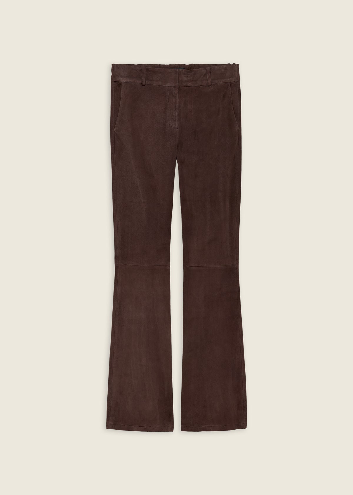 Lucia | Suede Flare Trousers | Mud Brown