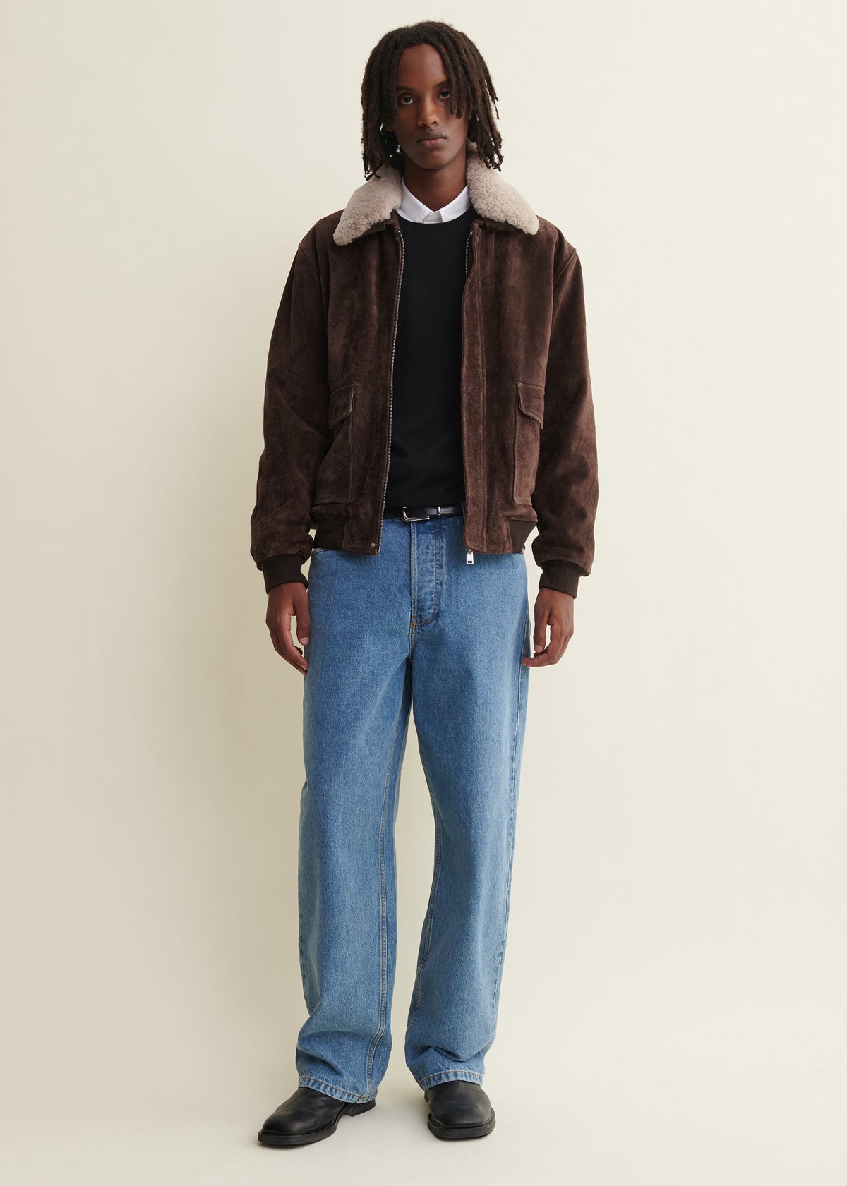 BARI | Suede Bomber Jacket | Charcoal Brown