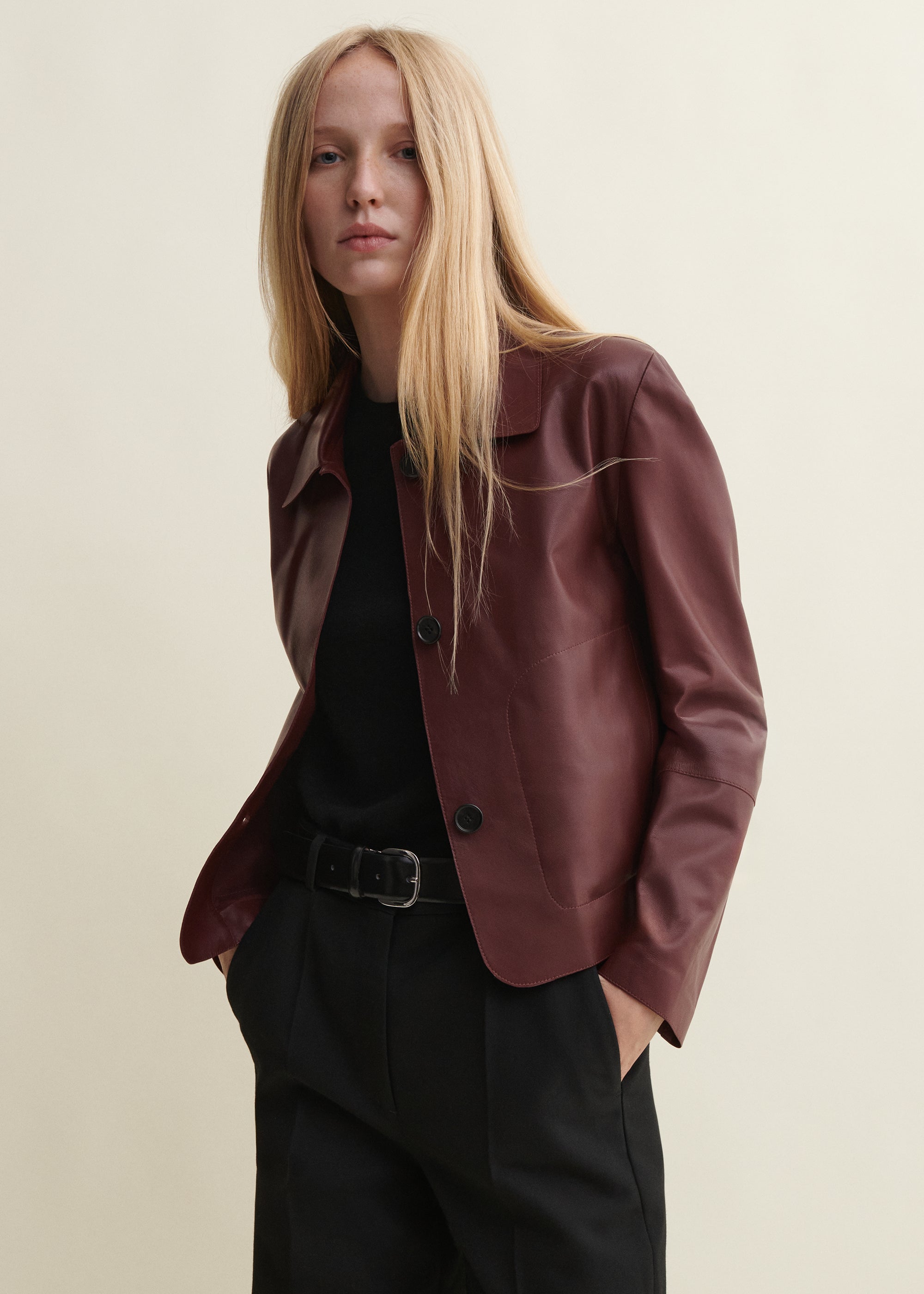 EMY | Leather Classic Jacket | MAHOGANY