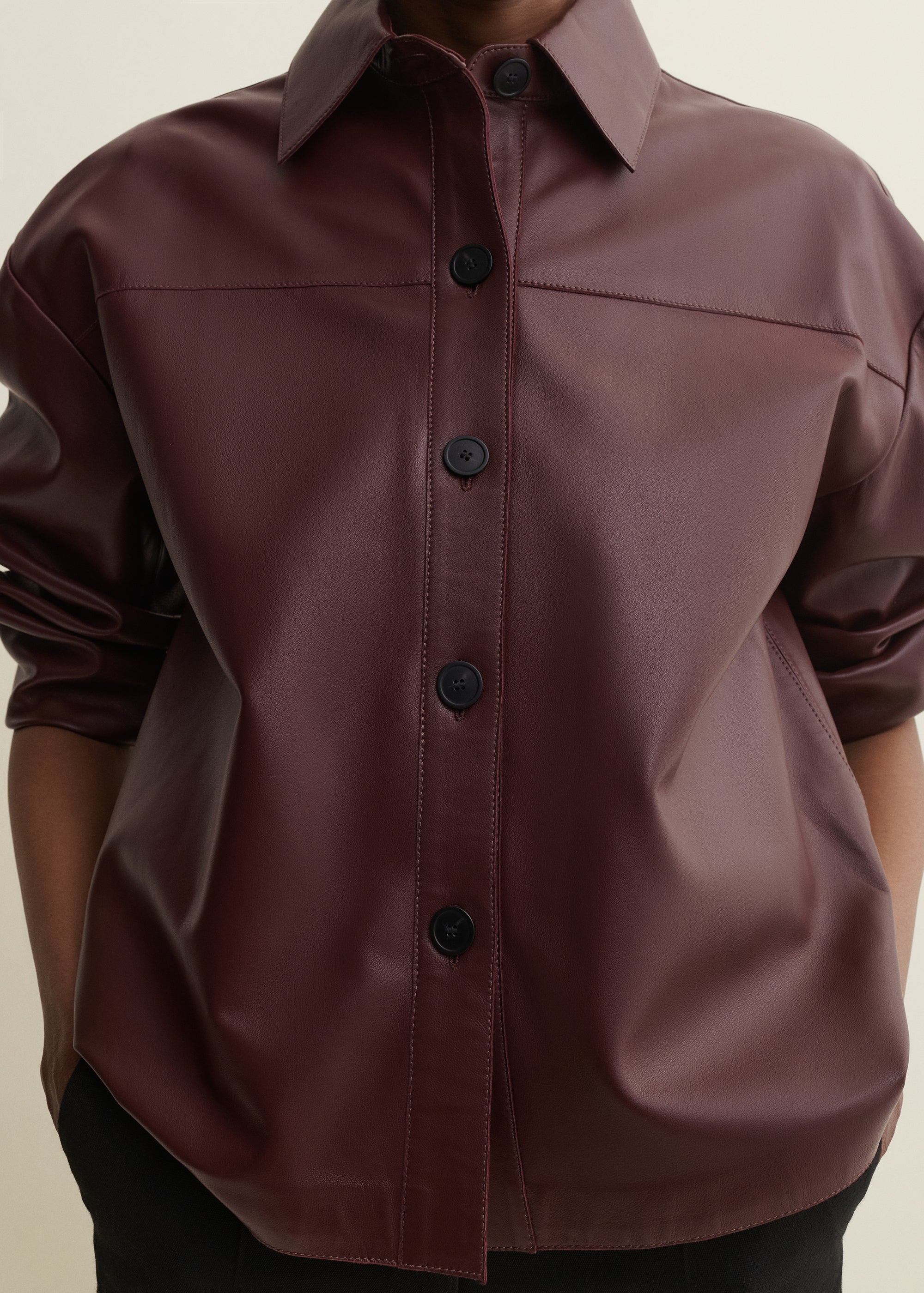 FENNA | Leather Overshirt | MAHOGANY