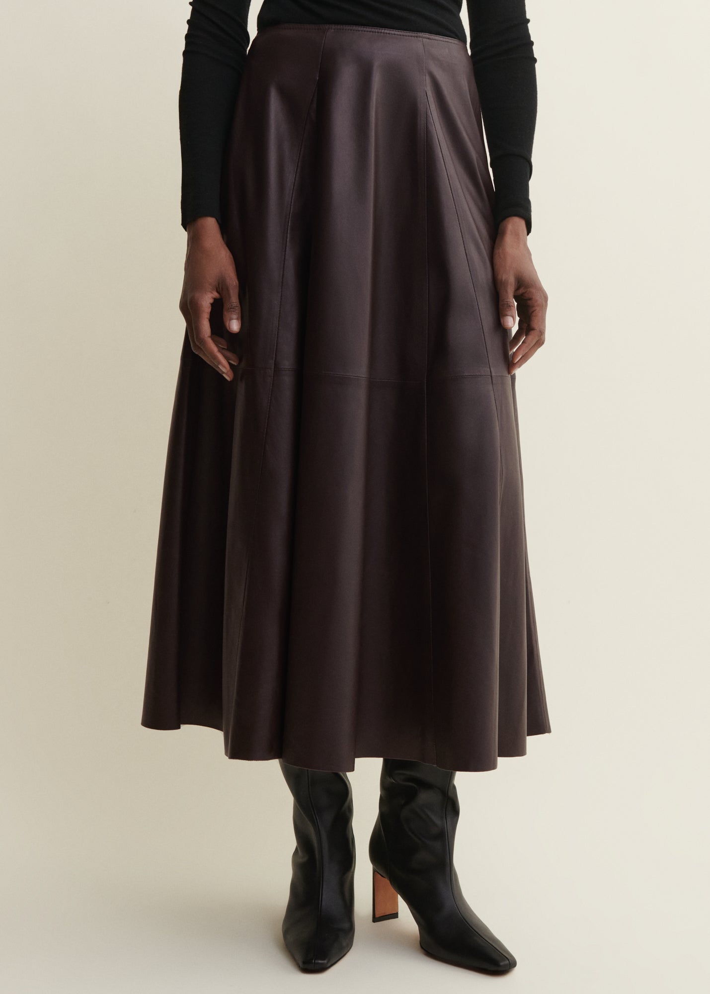 ELENI | Leather Pleated Skirt | COFFEE BEAN