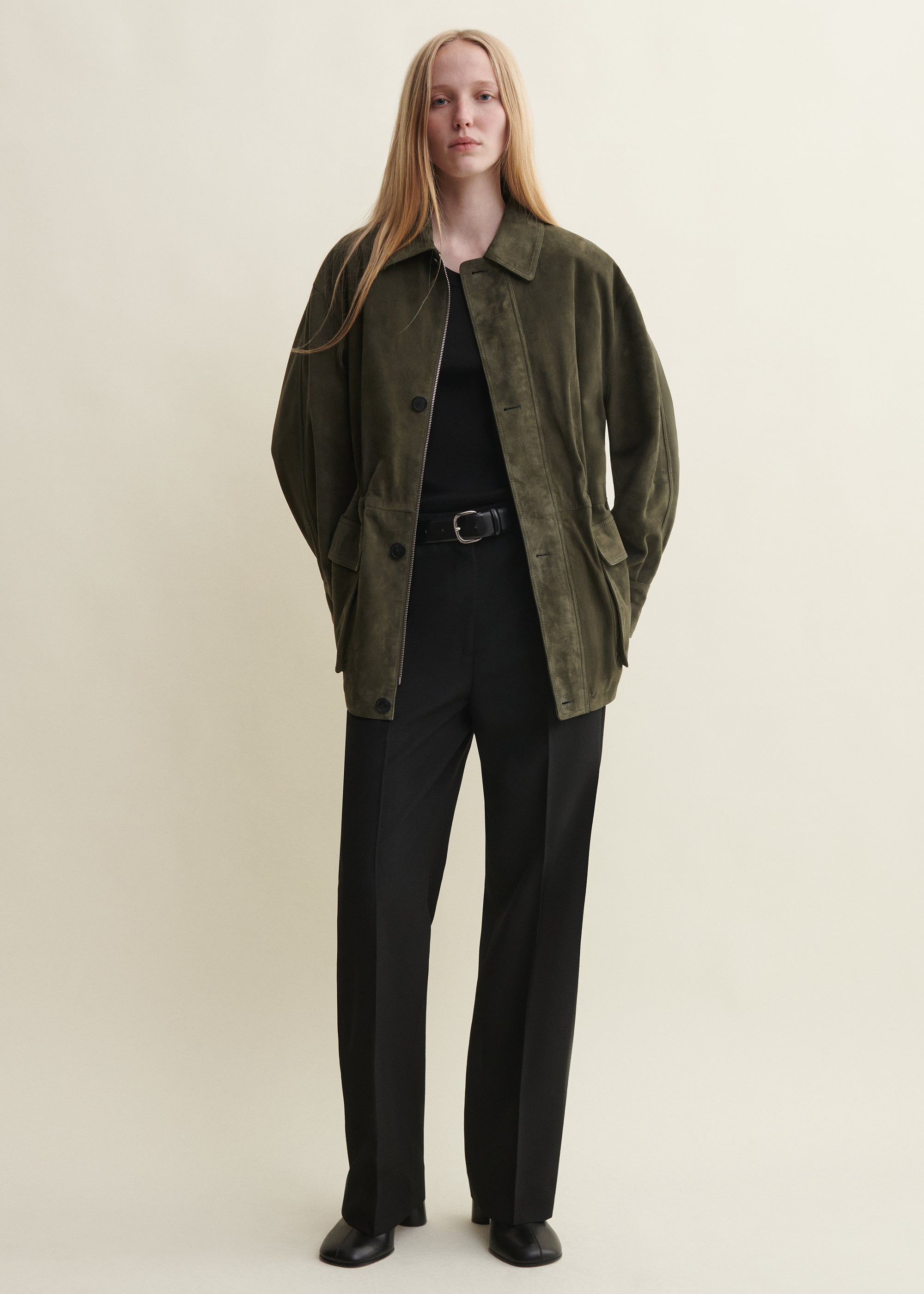 MAEVE | Suede Field Jacket | DARK GREEN