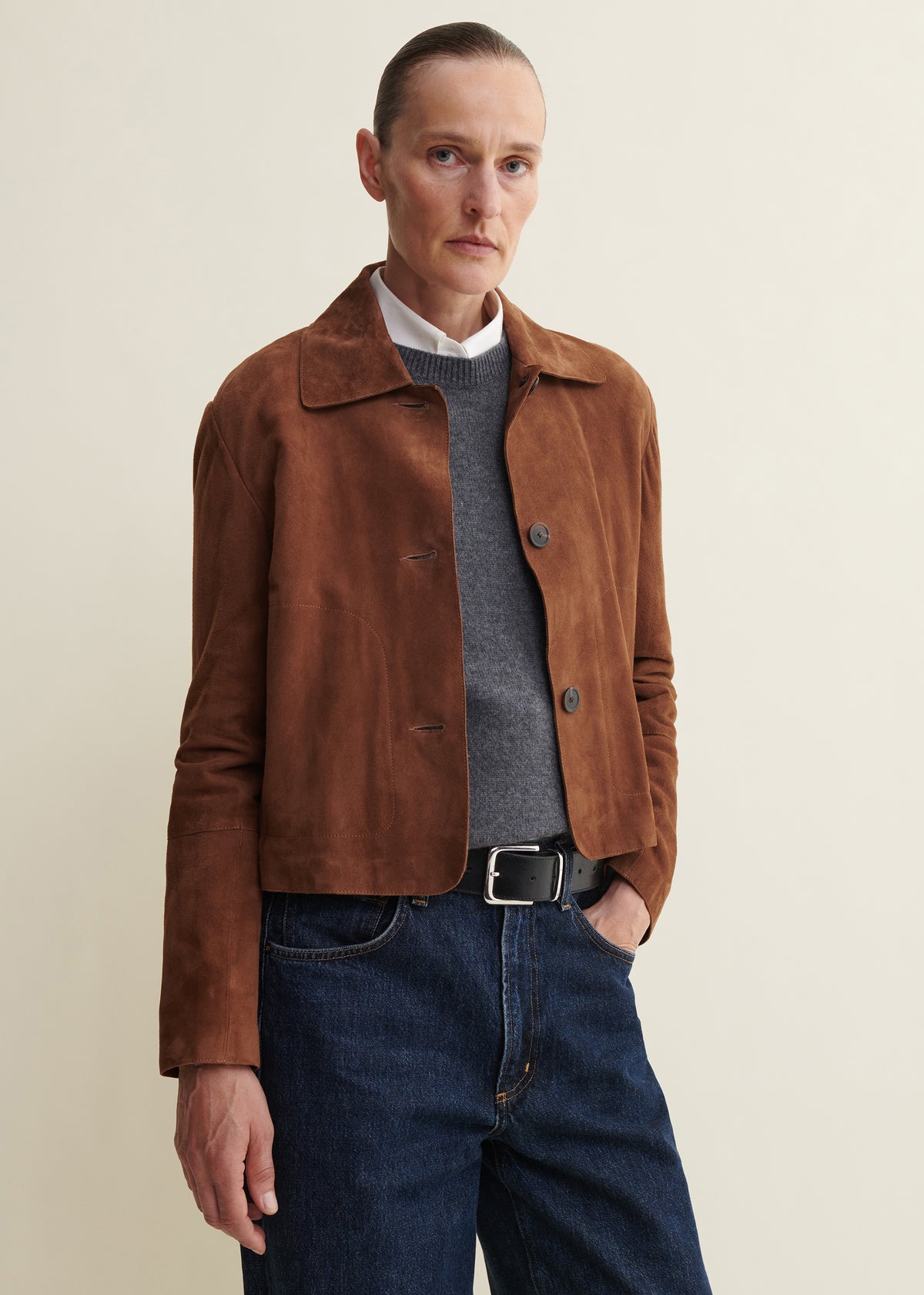 EMY | Suede Classic Jacket | Saddle