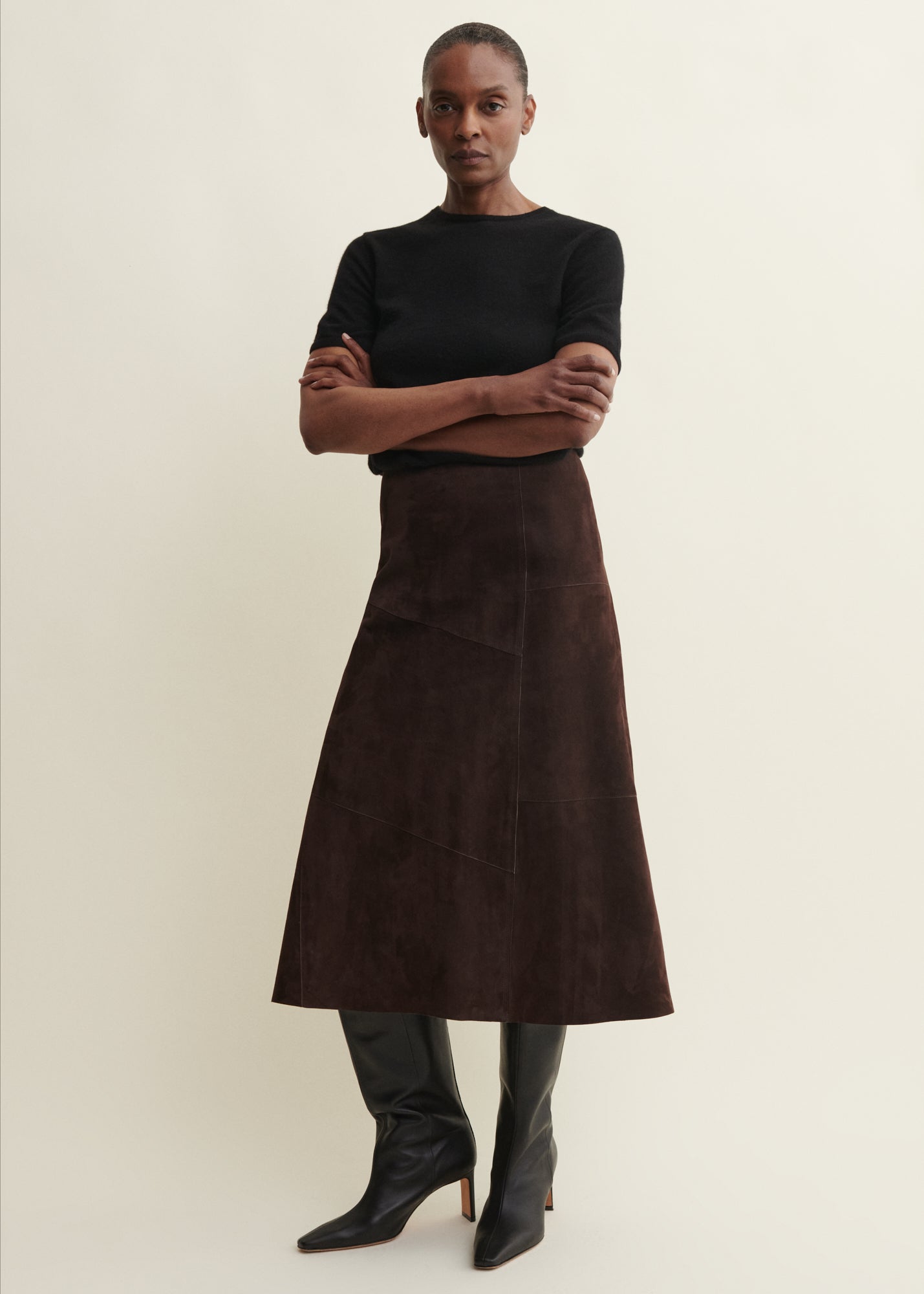 MELITA | Suede A-line Skirt | MUD BROWN