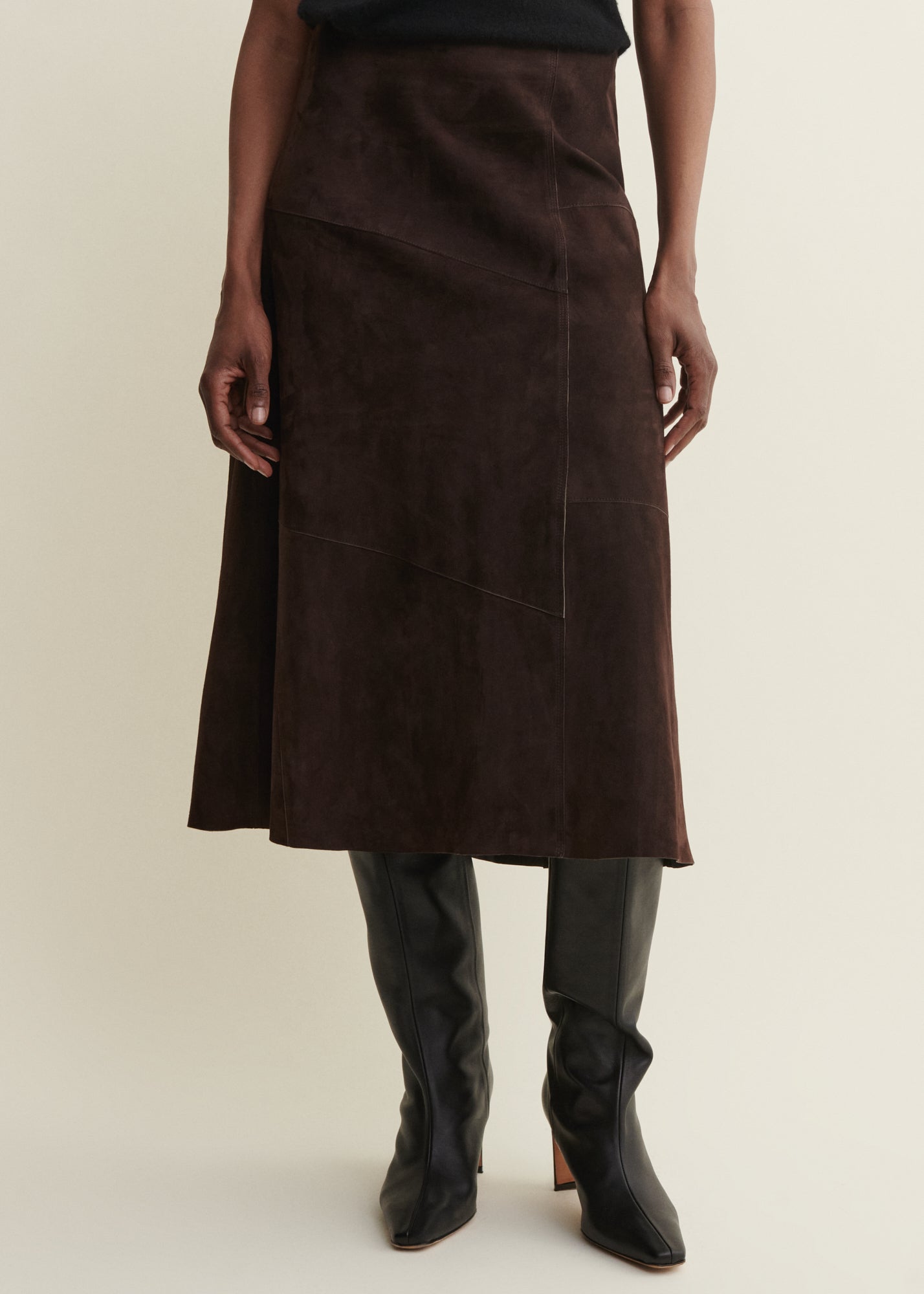 MELITA | Suede A-line Skirt | MUD BROWN