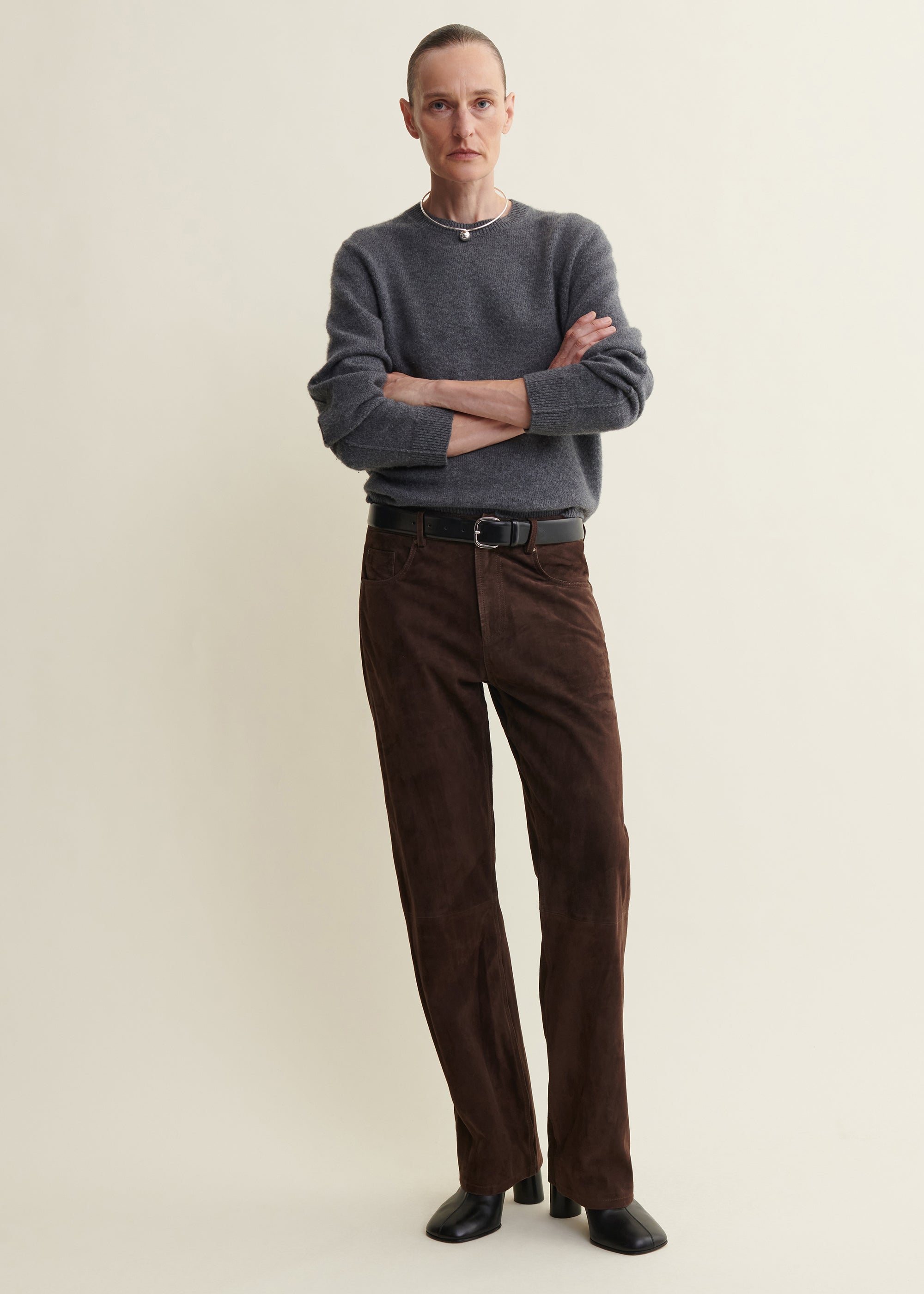 JEAN | Suede Five Pocket Trousers | Mud Brown