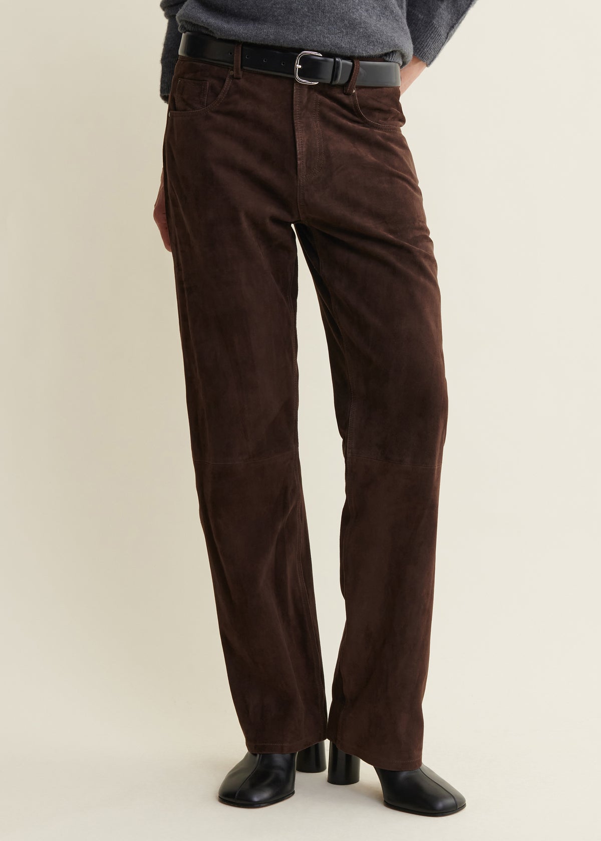 JEAN | Suede Five Pocket Trousers | Mud Brown