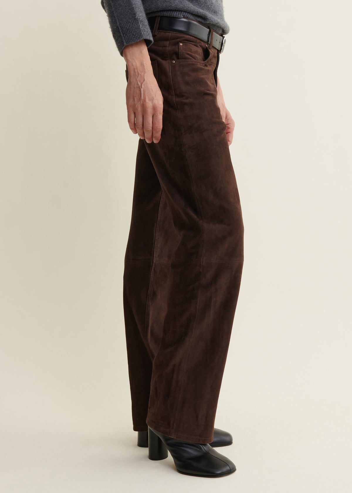 Jean | Suede Straight Leg Trousers | Mud Brown