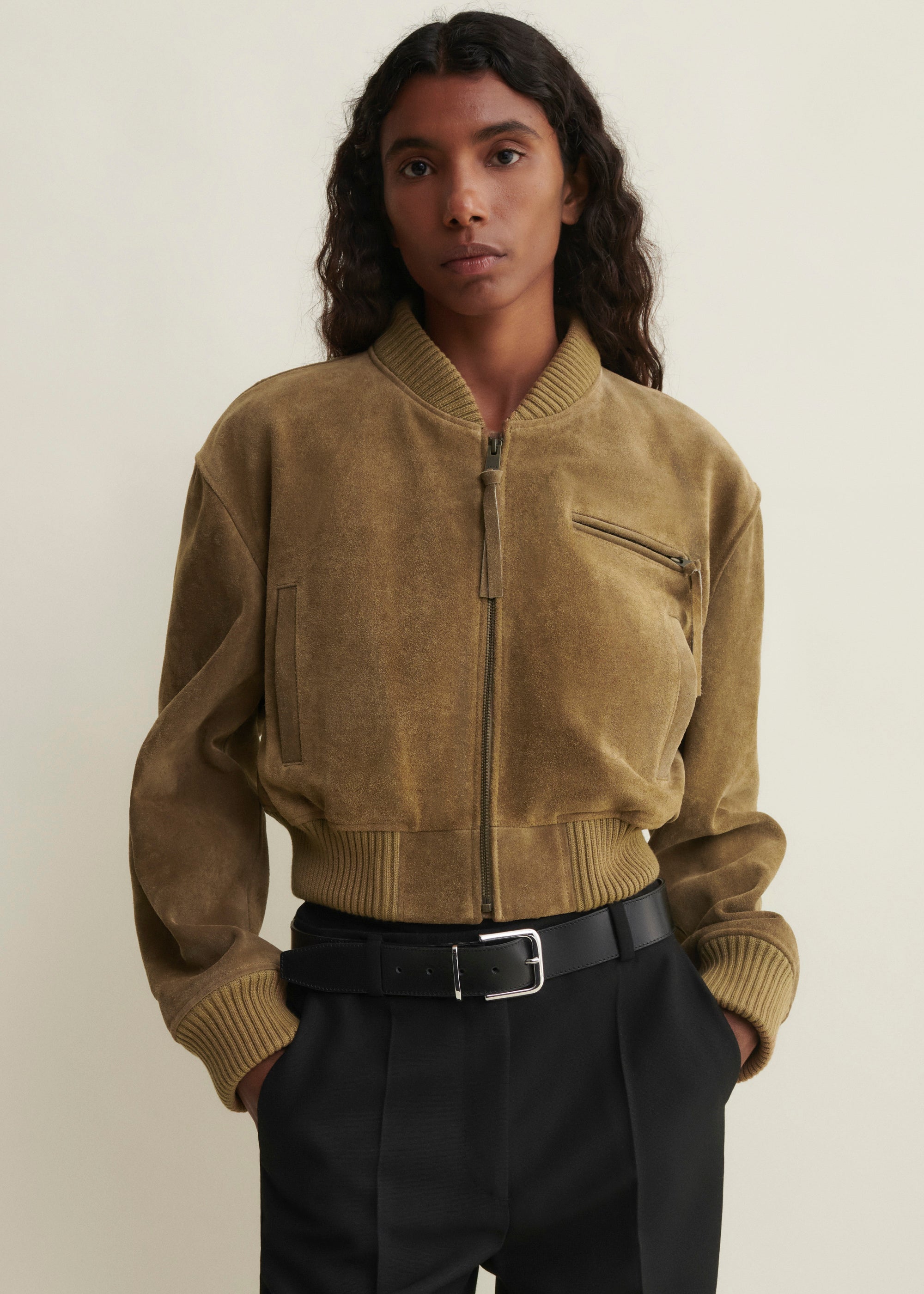 ELETTRA | Gritty Suede Jacket | Olive