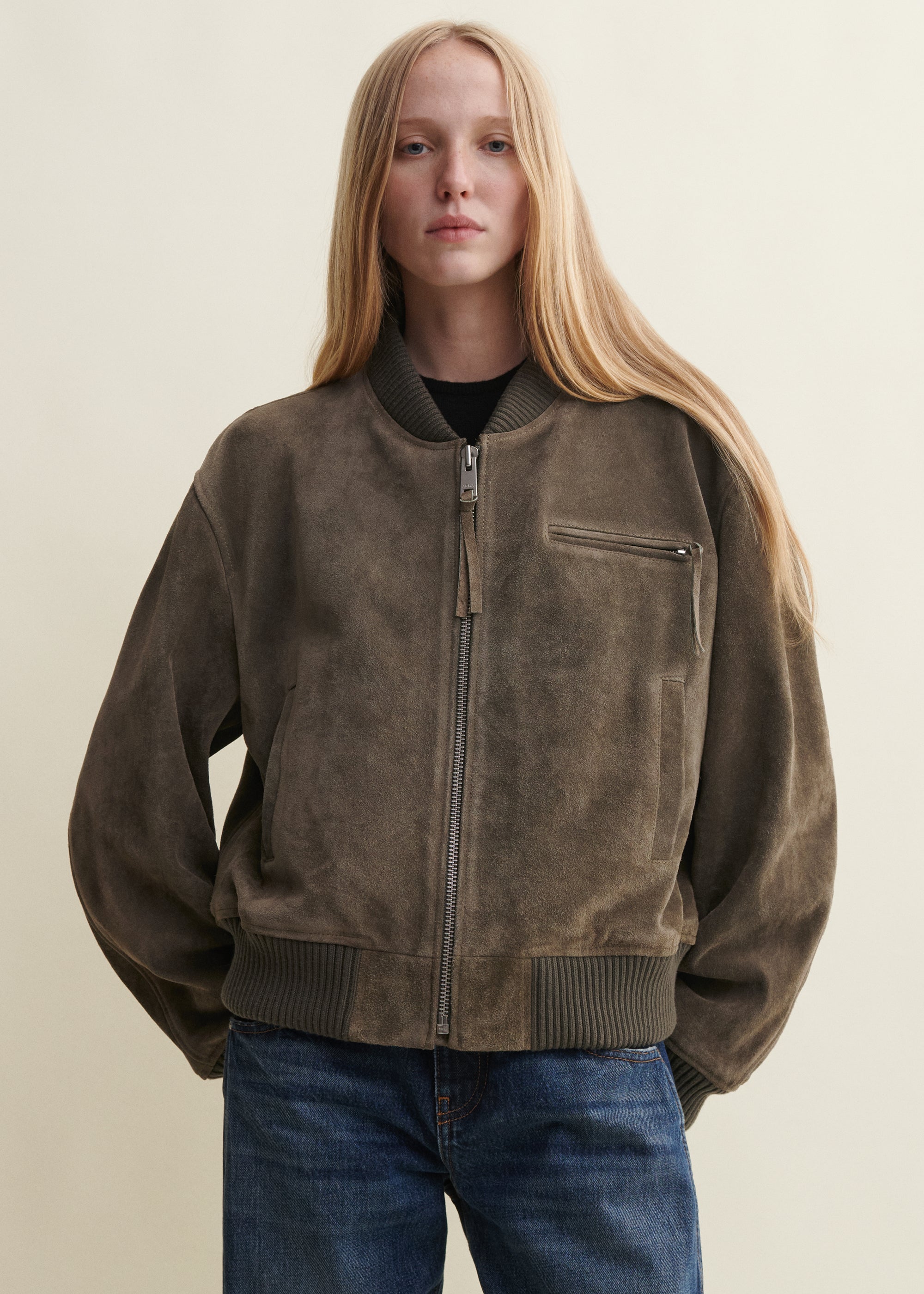ELYSIA | Gritty Suede Bomber Jacket | SOIL