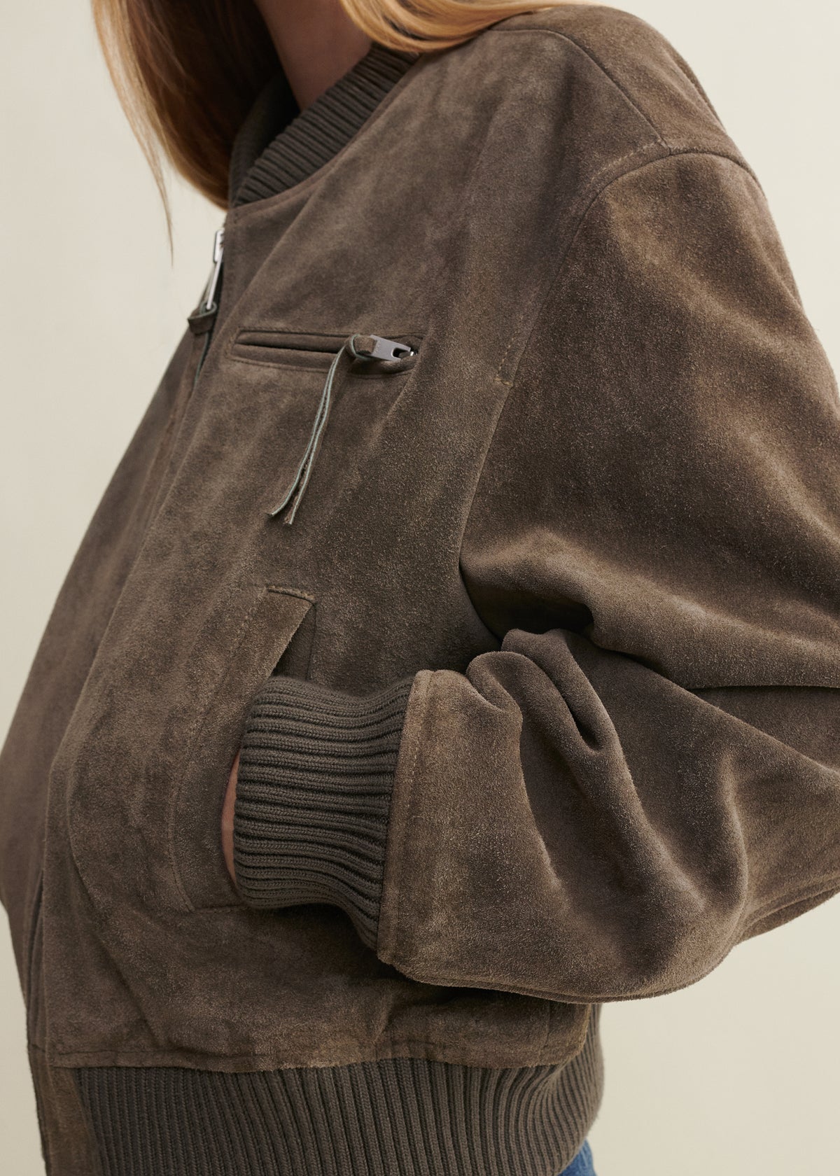 ELYSIA | Gritty Suede Bomber Jacket | Soil