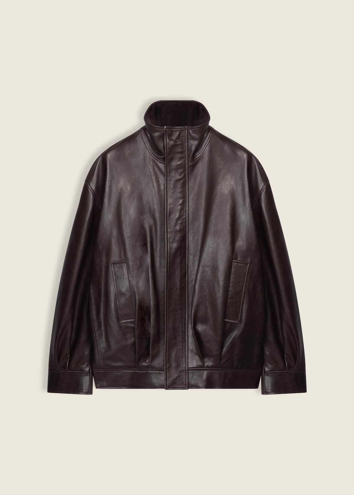 PAULO | Leather Funnel Neck Jacket | Coffee Bean