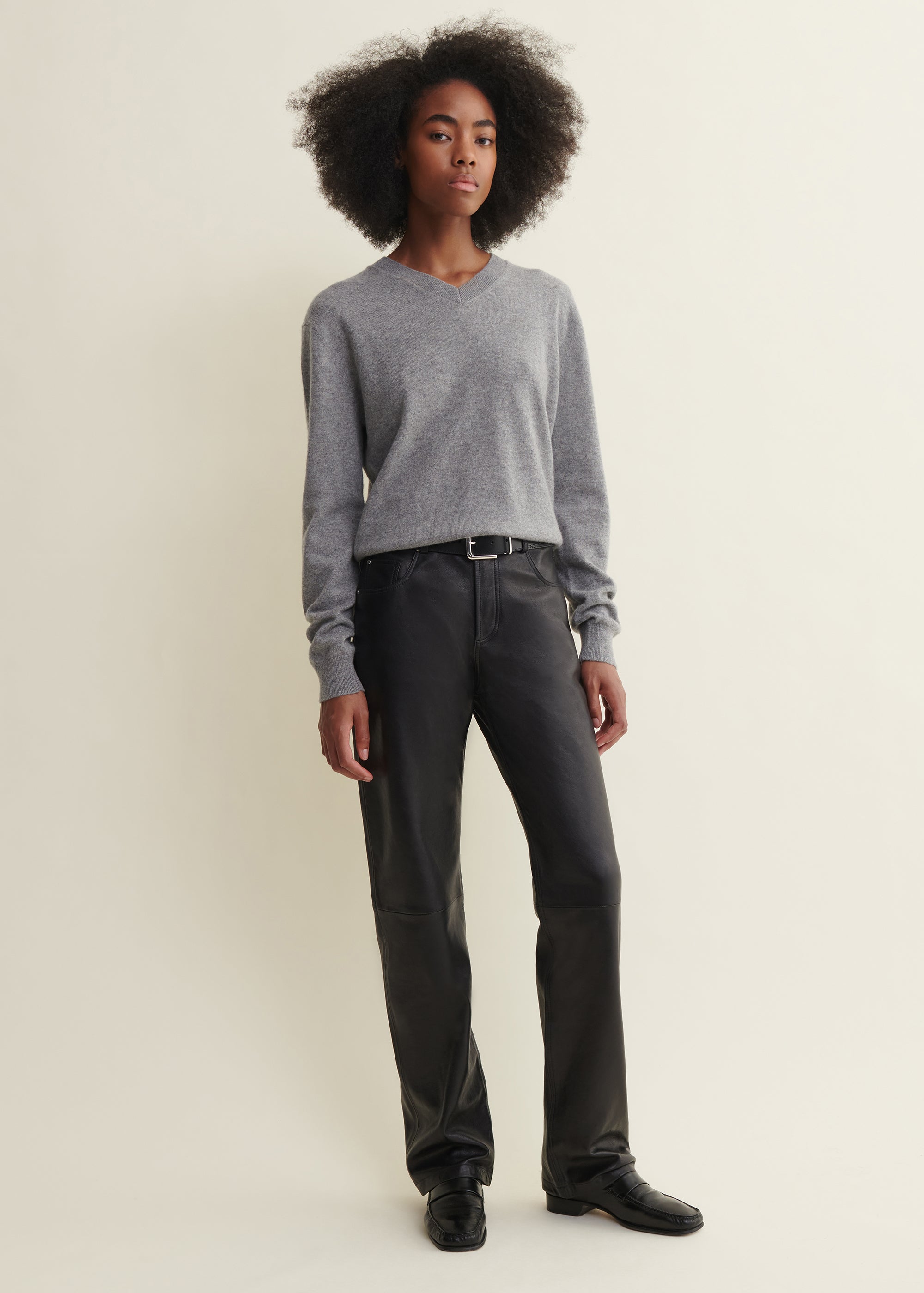 JEAN | Leather Five Pocket Trousers | Black