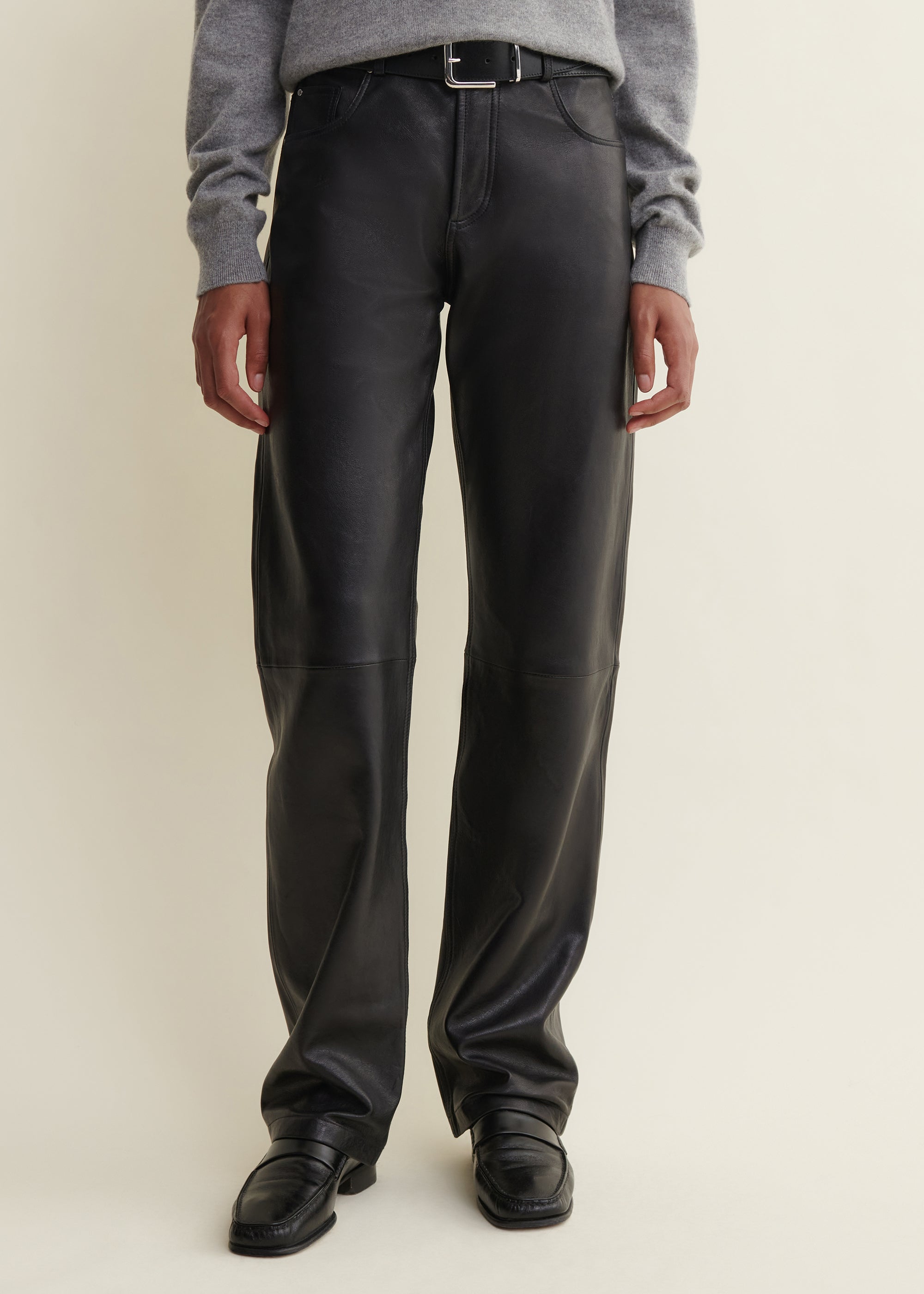 JEAN | Leather Five Pocket Trousers | Black