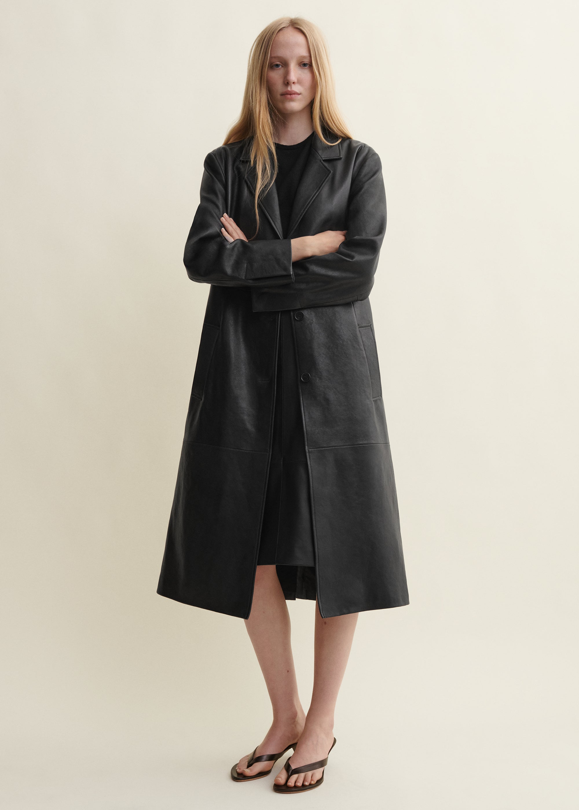AISA | Langer Ledermantel | BLACK