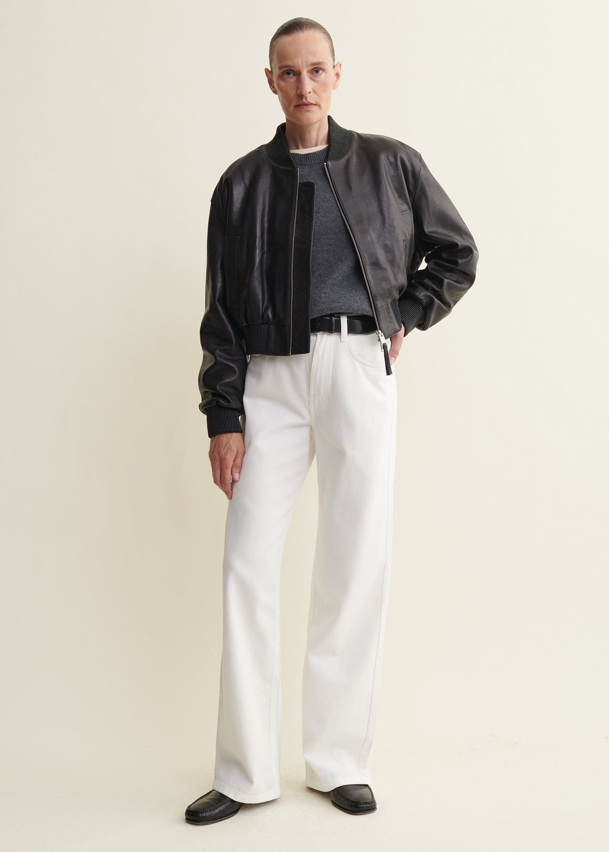 HANNAN | Leder Bomberjacke | Black