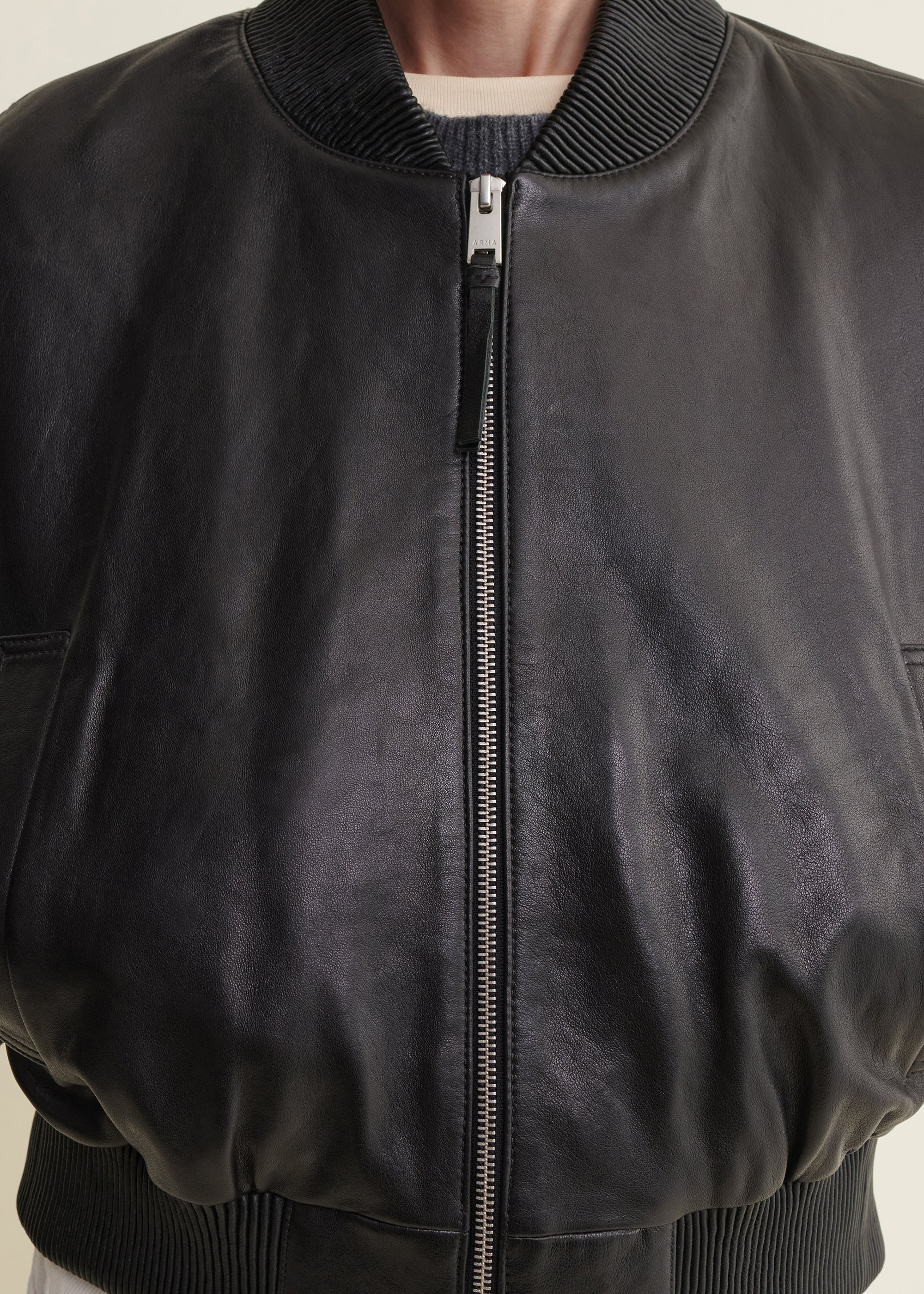 HANNAN | Leder Bomberjacke | Black