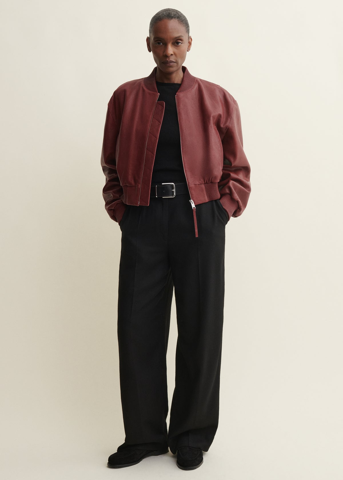 Hannan | Leather Bomber Jacket | Saffran Red