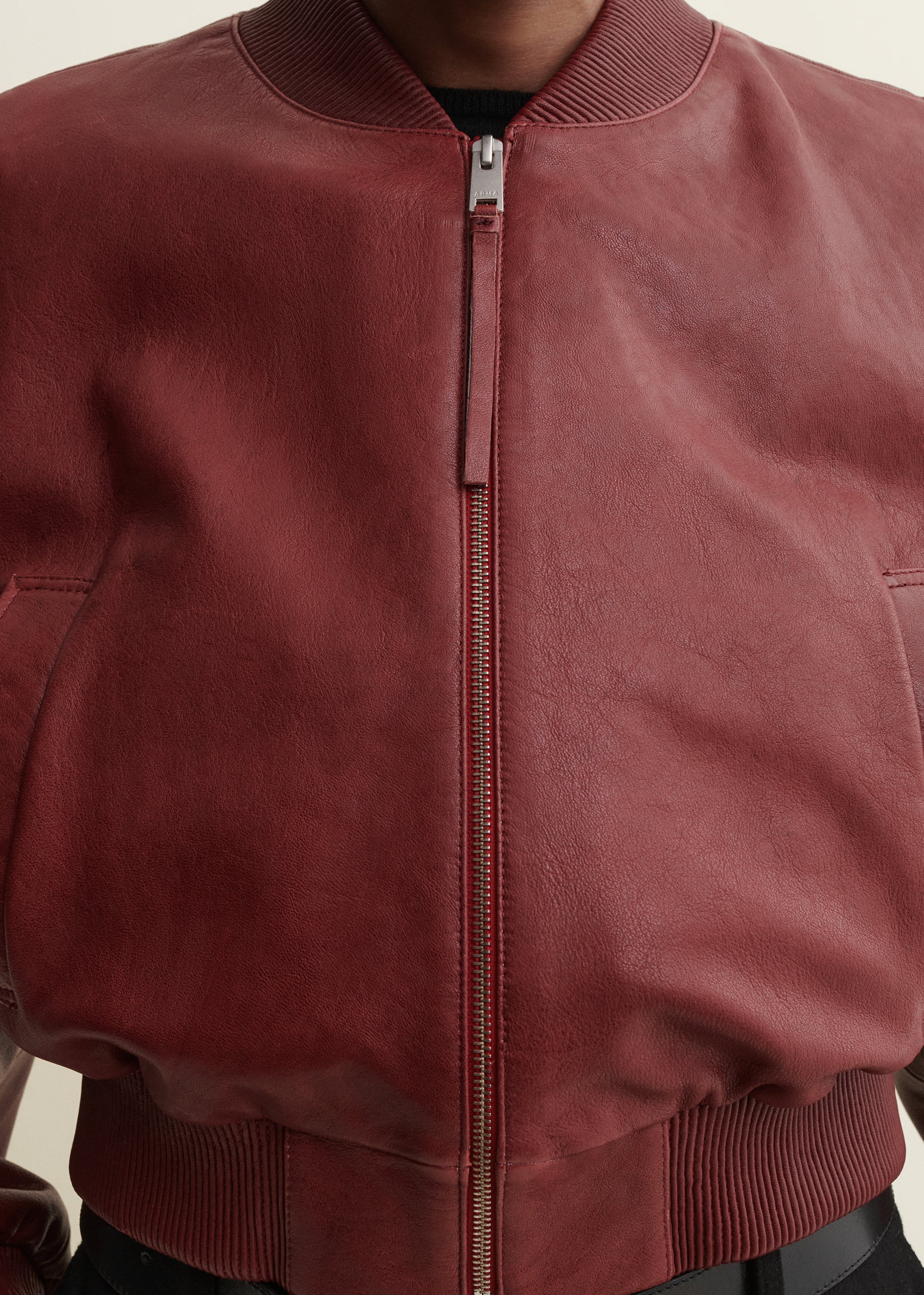 HANNAN | Leather Bomber Jacket | SAFFRAN RED