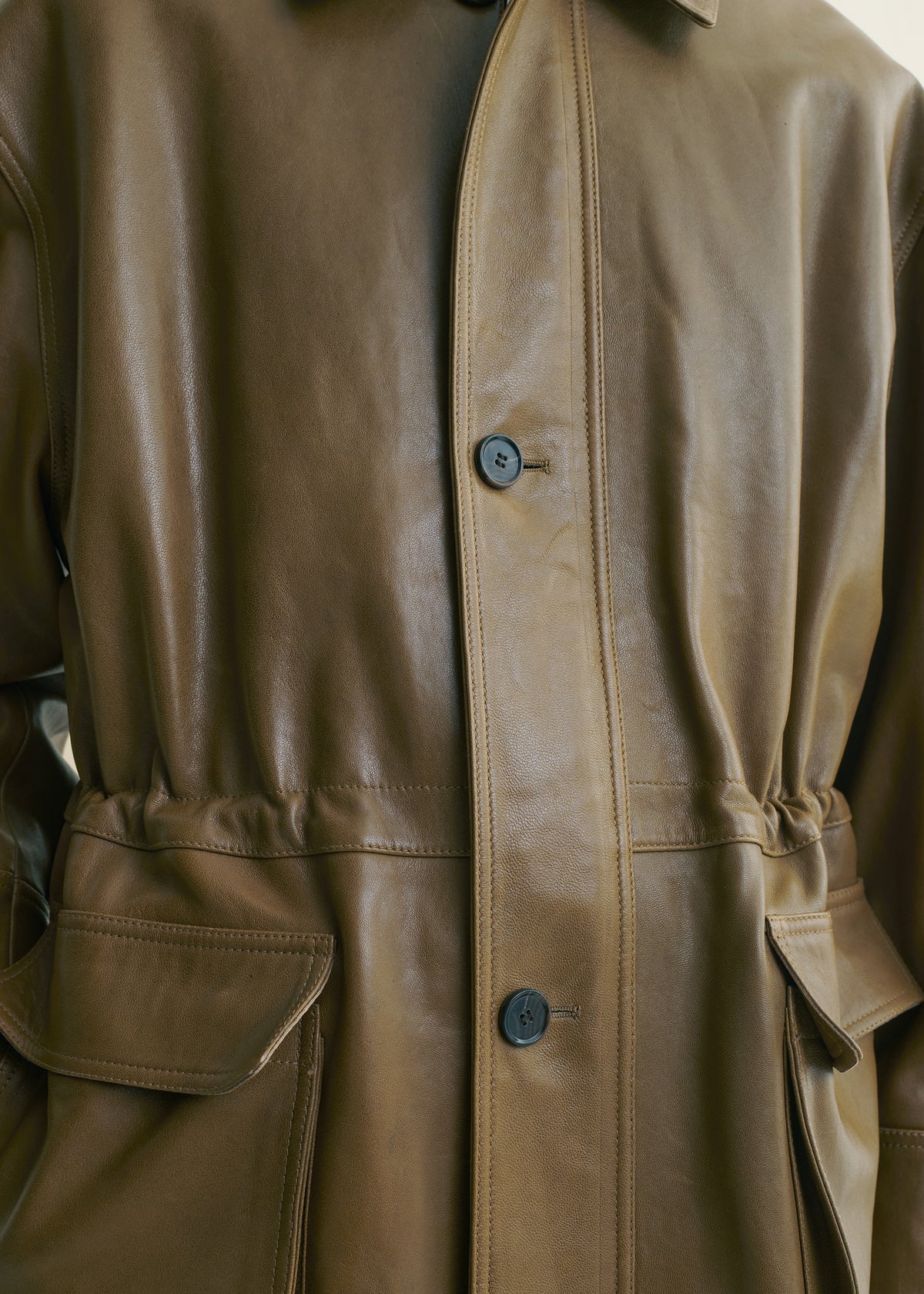 Maeve | Leather Field Jacket | Dark Olive
