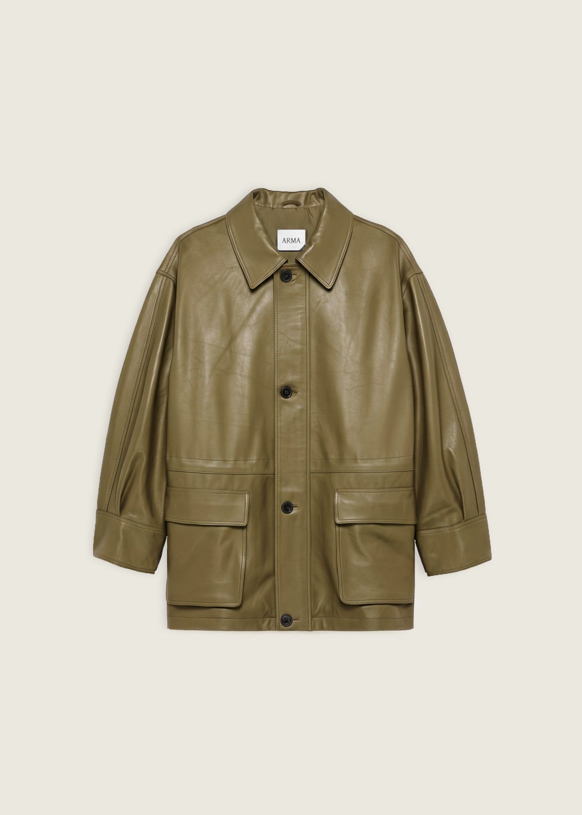 Maeve | Leather Field Jacket | Dark Olive