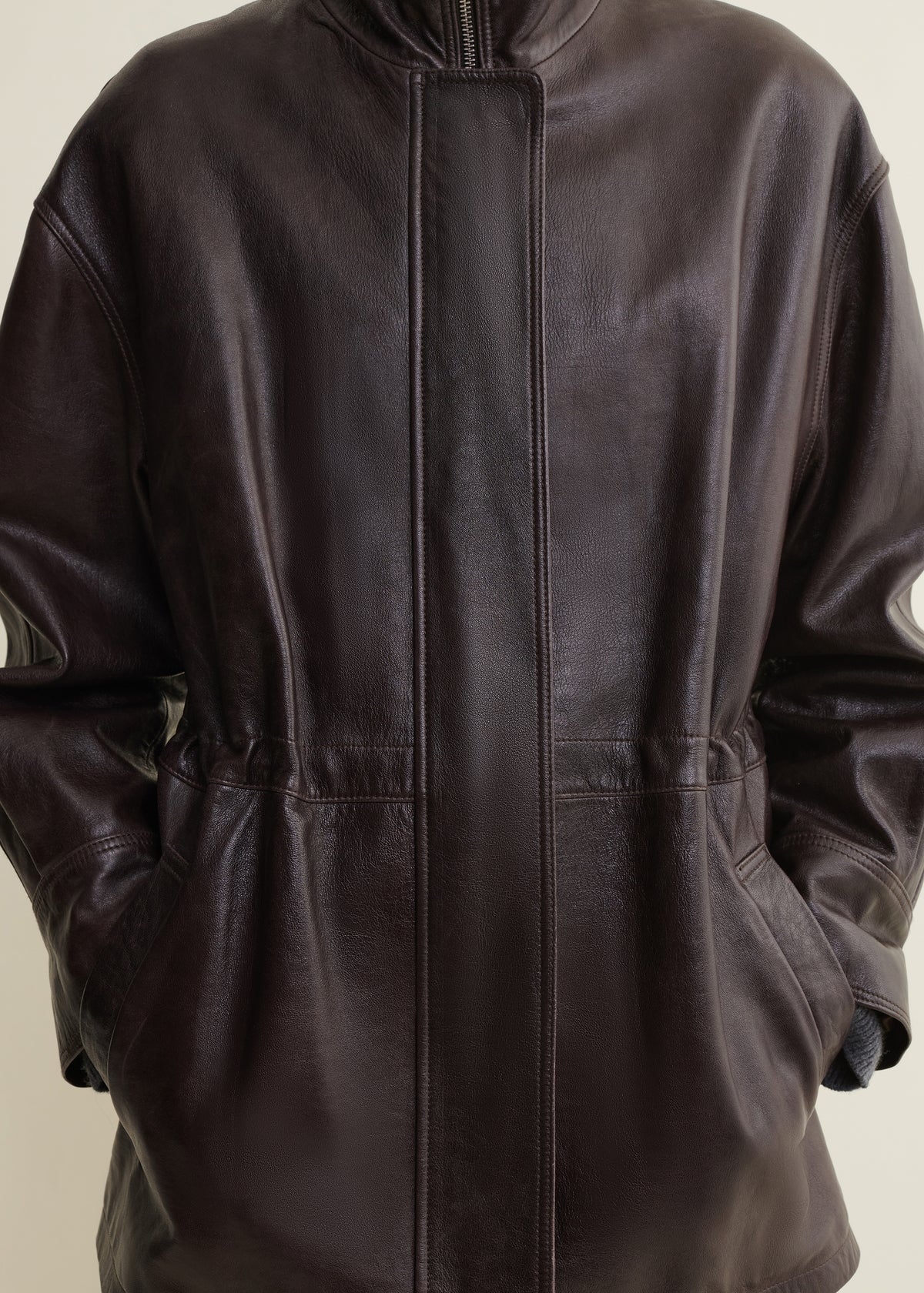 ALIA | Funnel Neck Leather Jacket | Coffee Bean