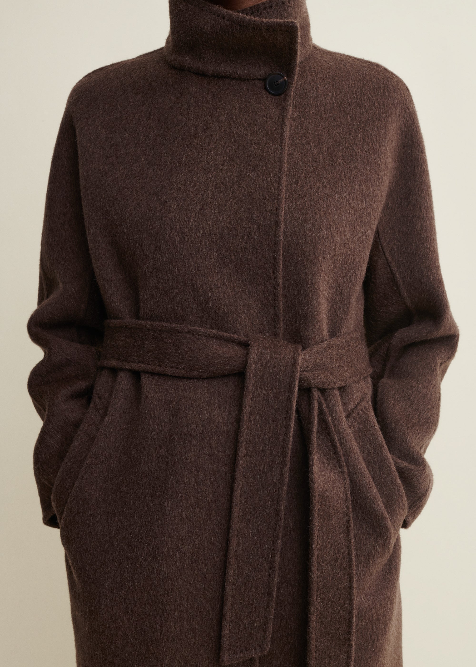 BODHI | Hairy Wool Belted Coat | Mud Brown