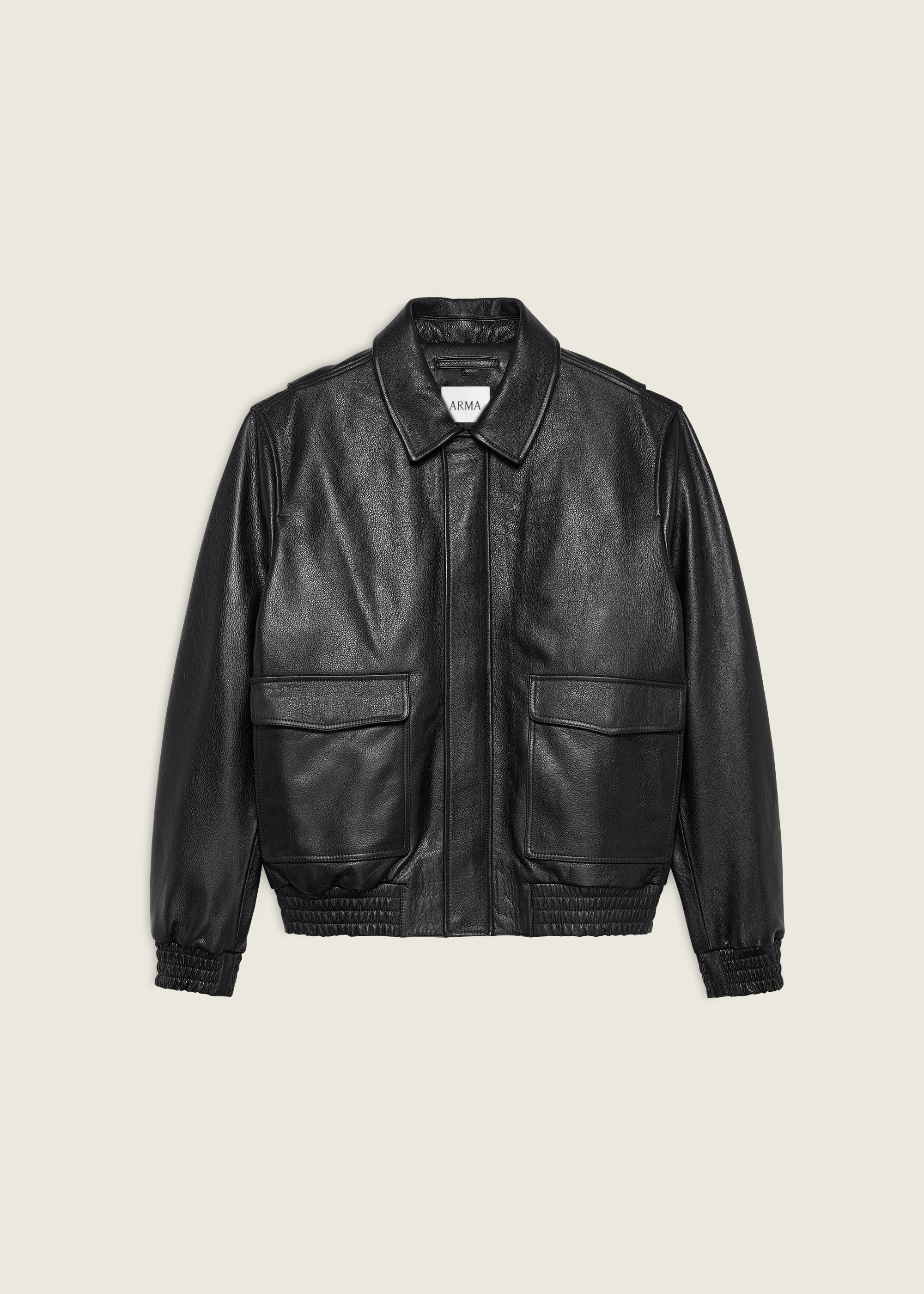 BARI | Leather Bomber Jacket | Black
