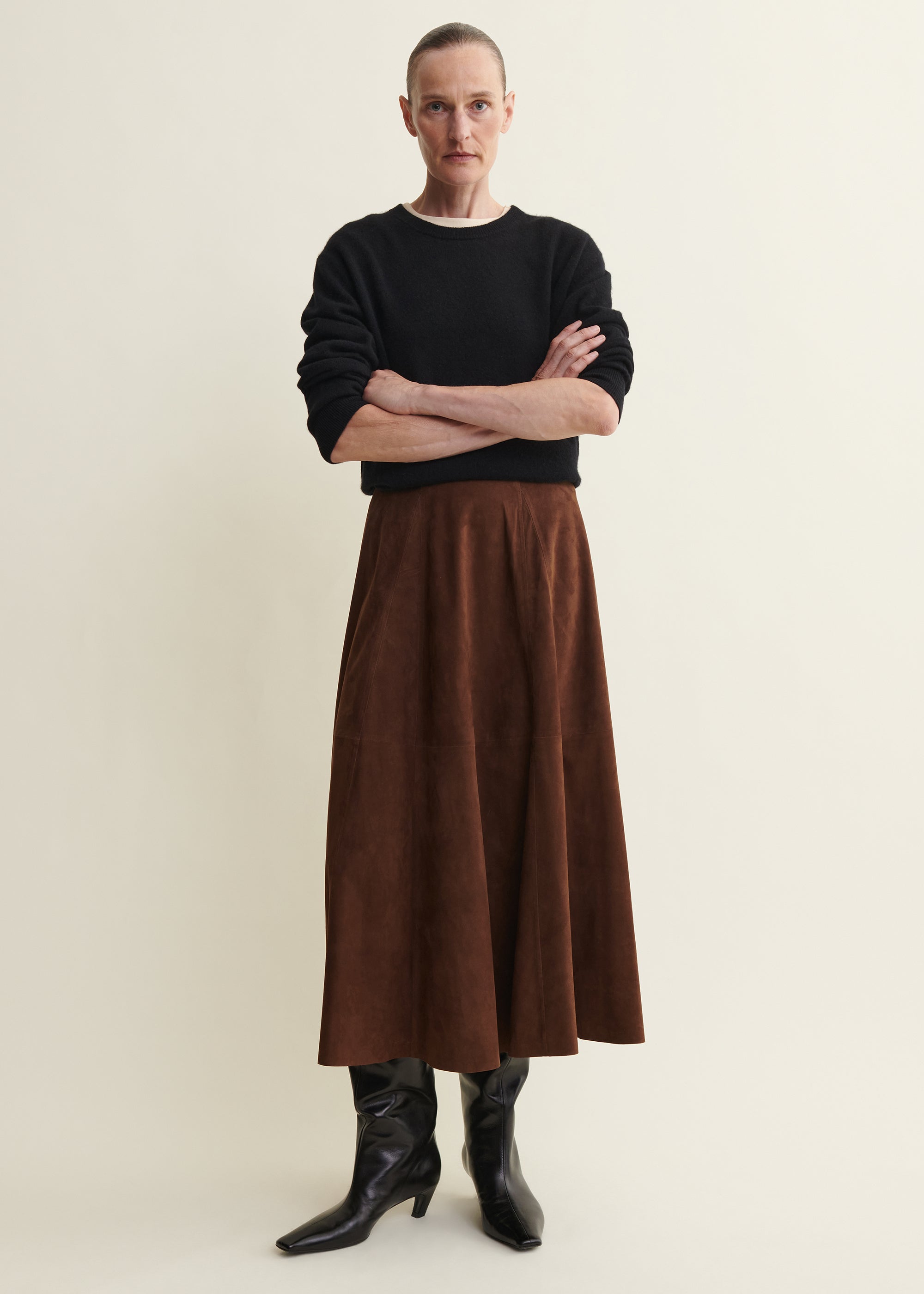 ELENI | Leather A-line Skirt | Saddle