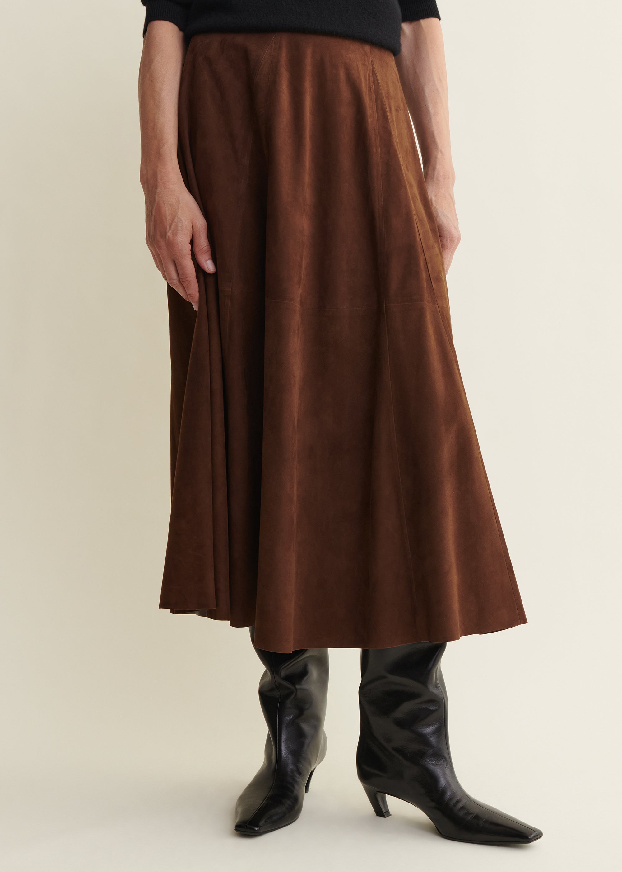 ELENI | Leather A-line Skirt | Saddle