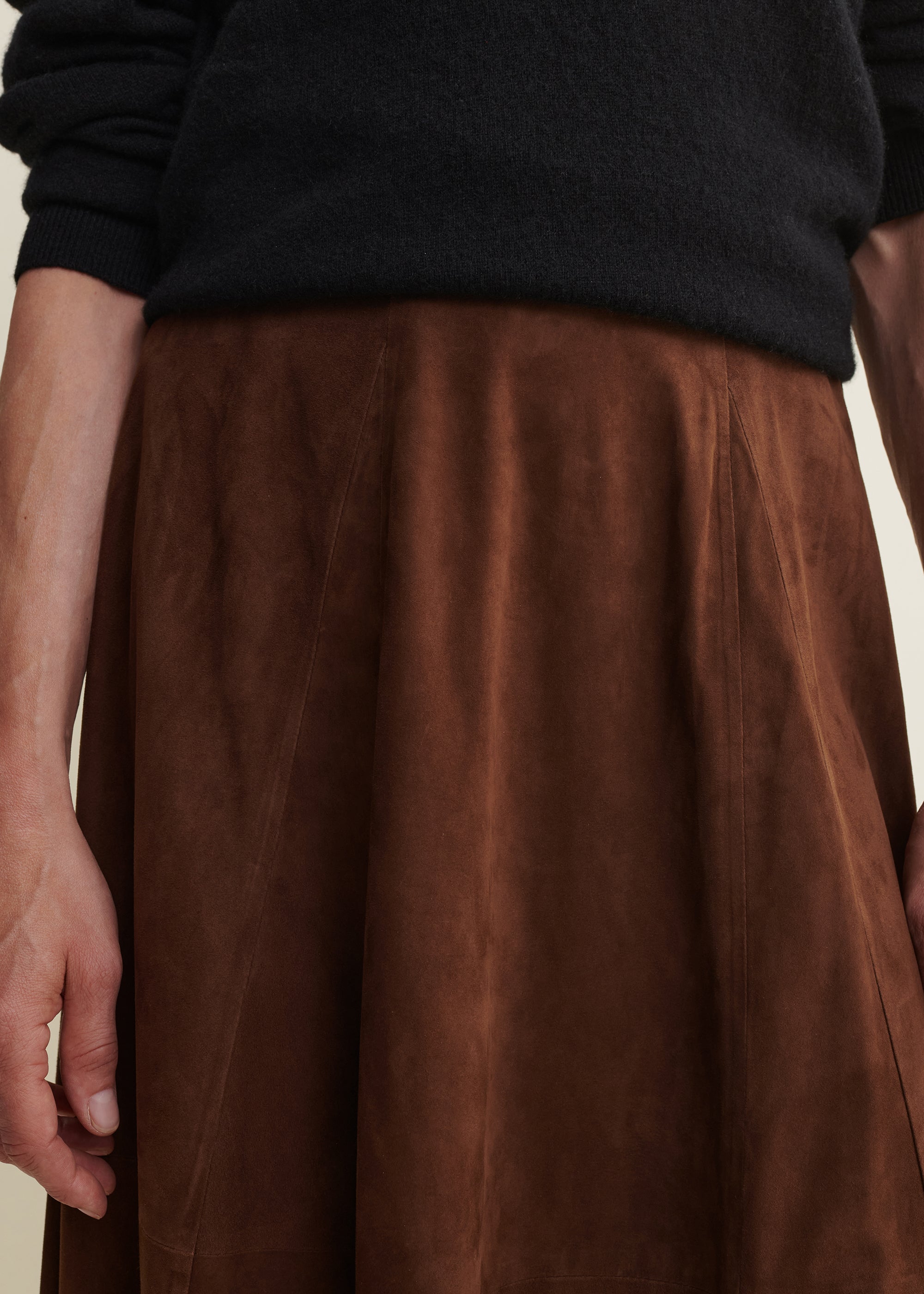 ELENI | Leather A-line Skirt | Saddle