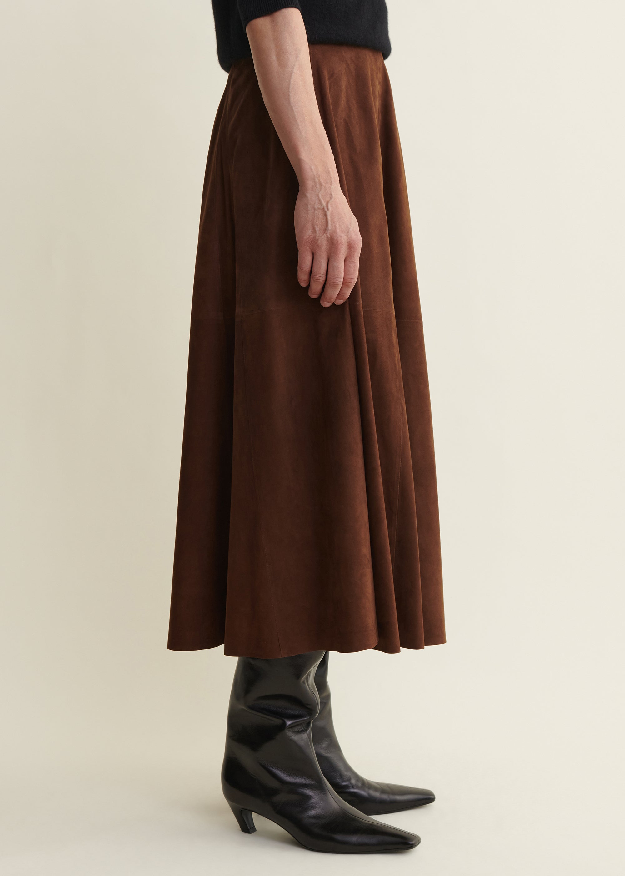 ELENI | Leather A-line Skirt | Saddle