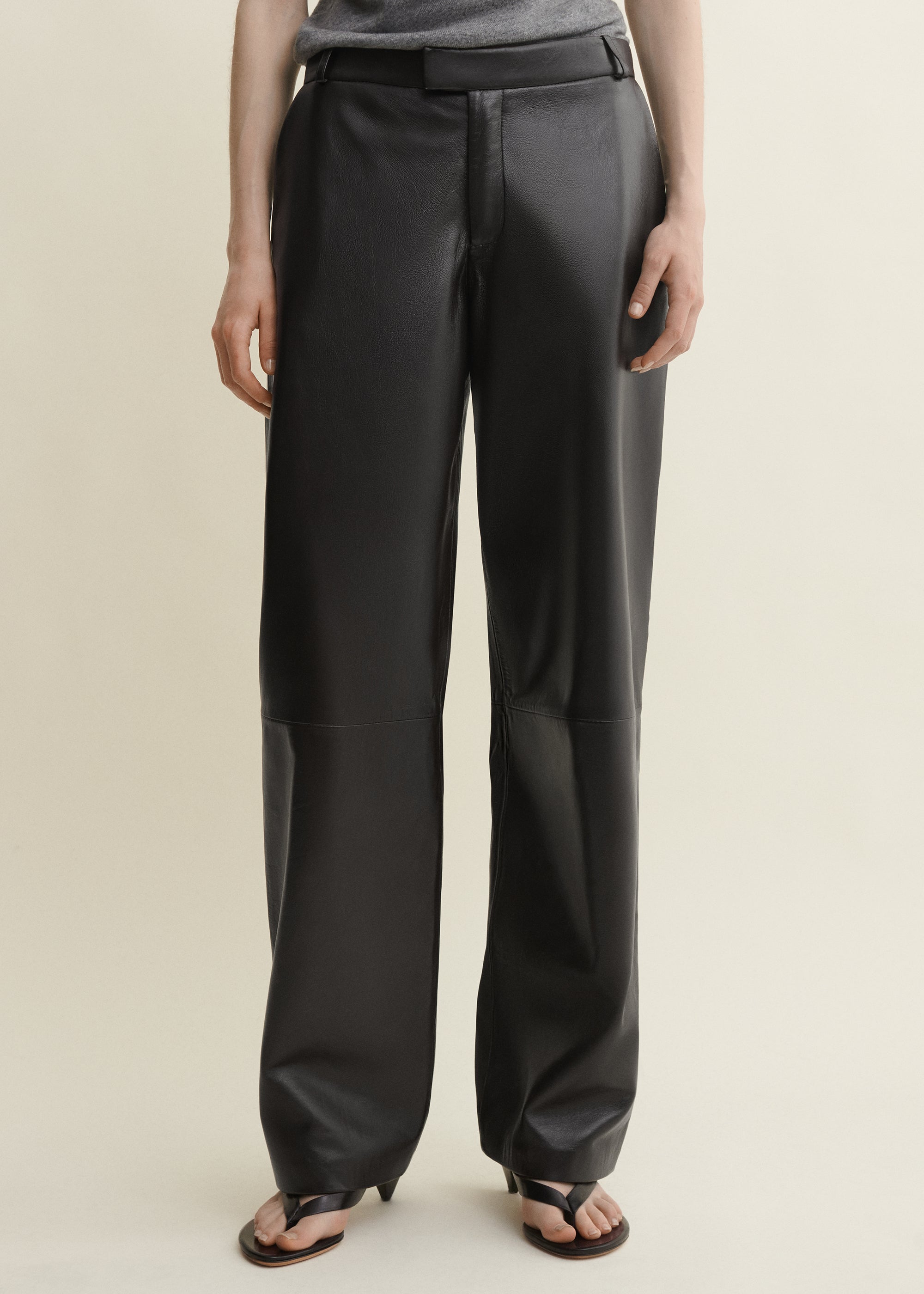 CAMI | Leather Straight Trousers | BLACK