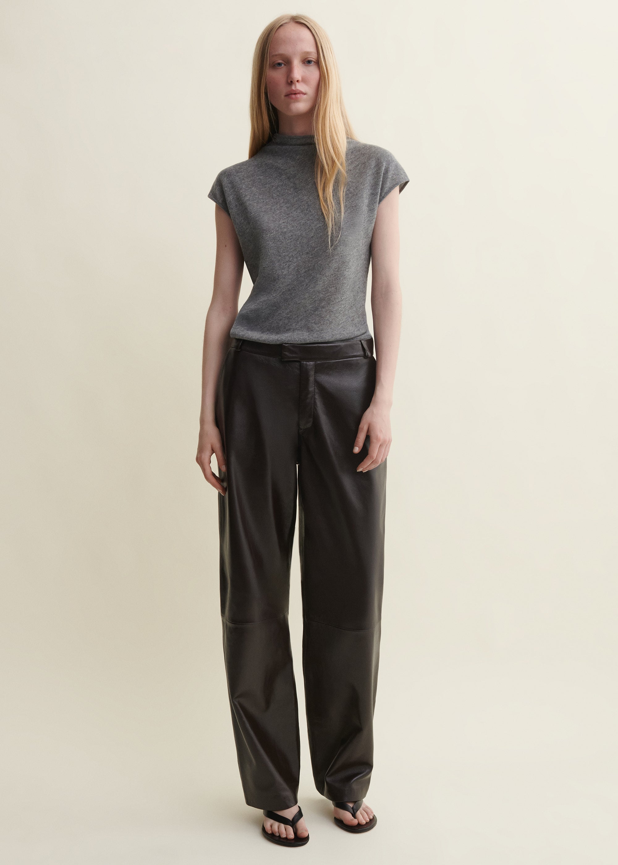 CAMI | Leather Straight Trousers | BLACK