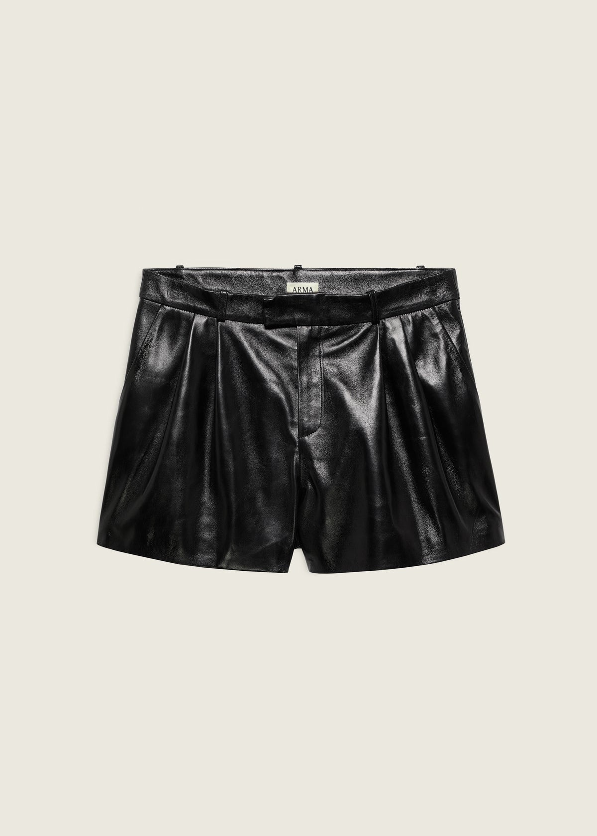 YANNA | Leather Pleated Short | Black