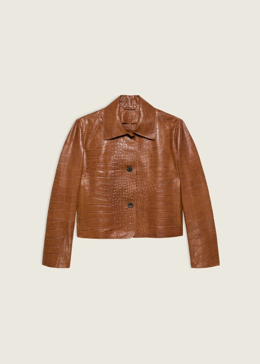 EMY | Croco Leather Jacket | CAMEL