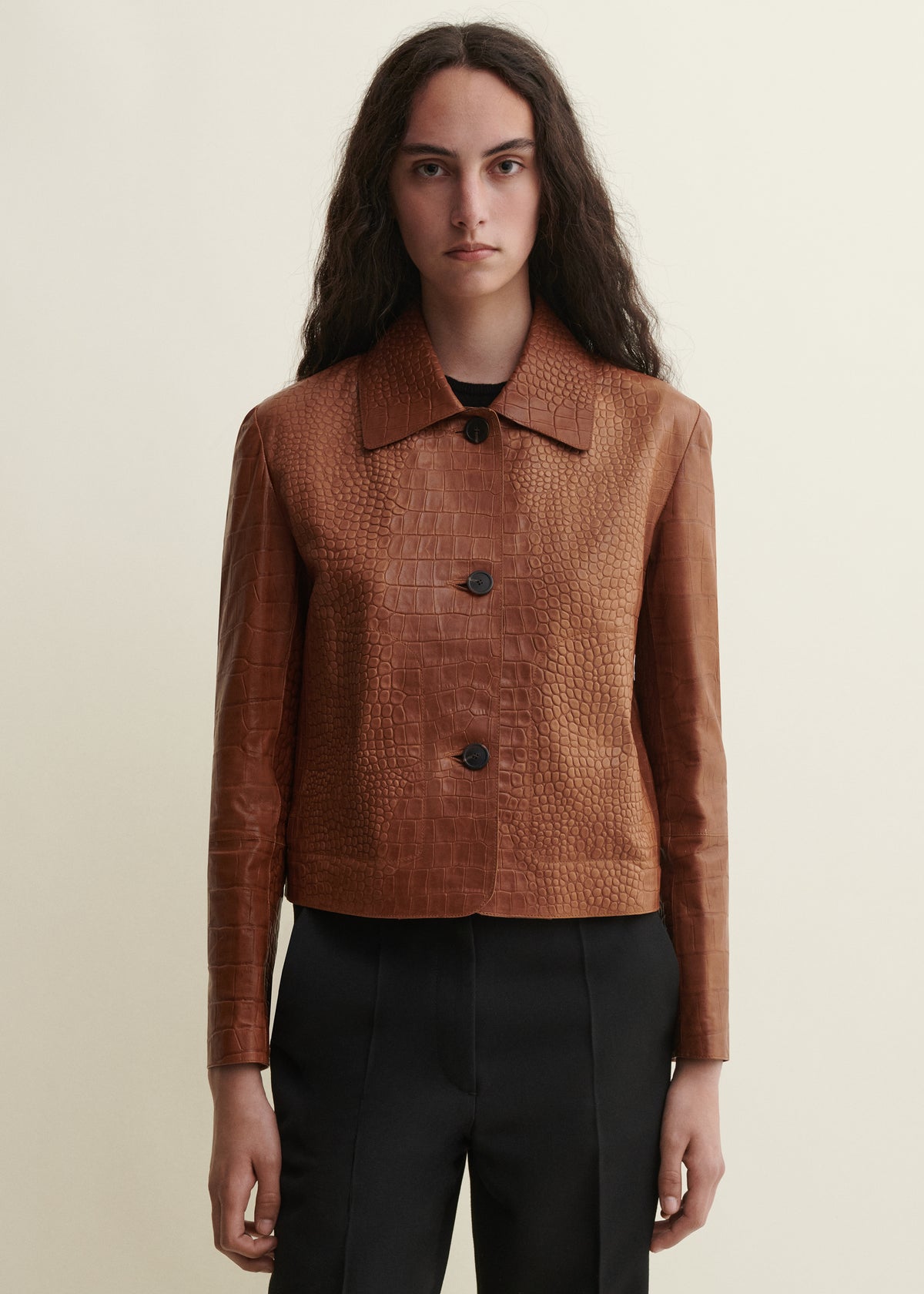 Emy | Leather Croco Jacket | Camel