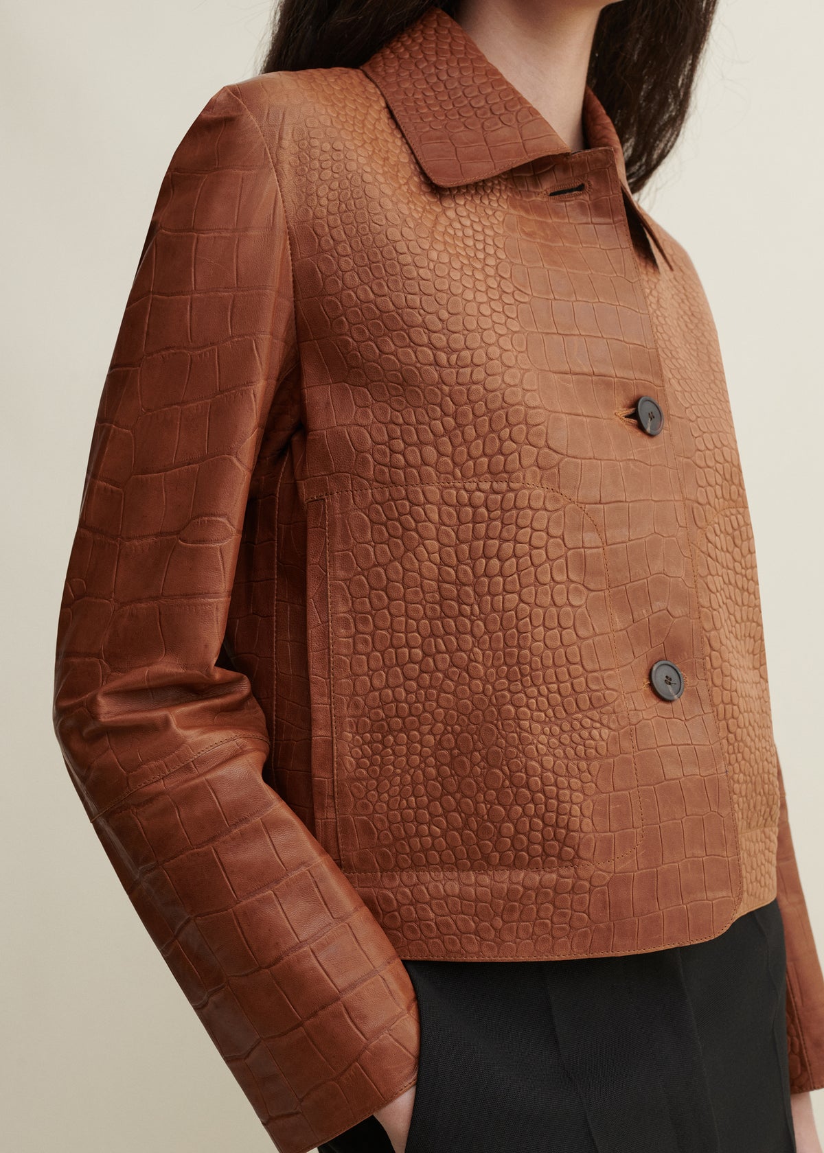 Emy | Leather Croco Jacket | Camel