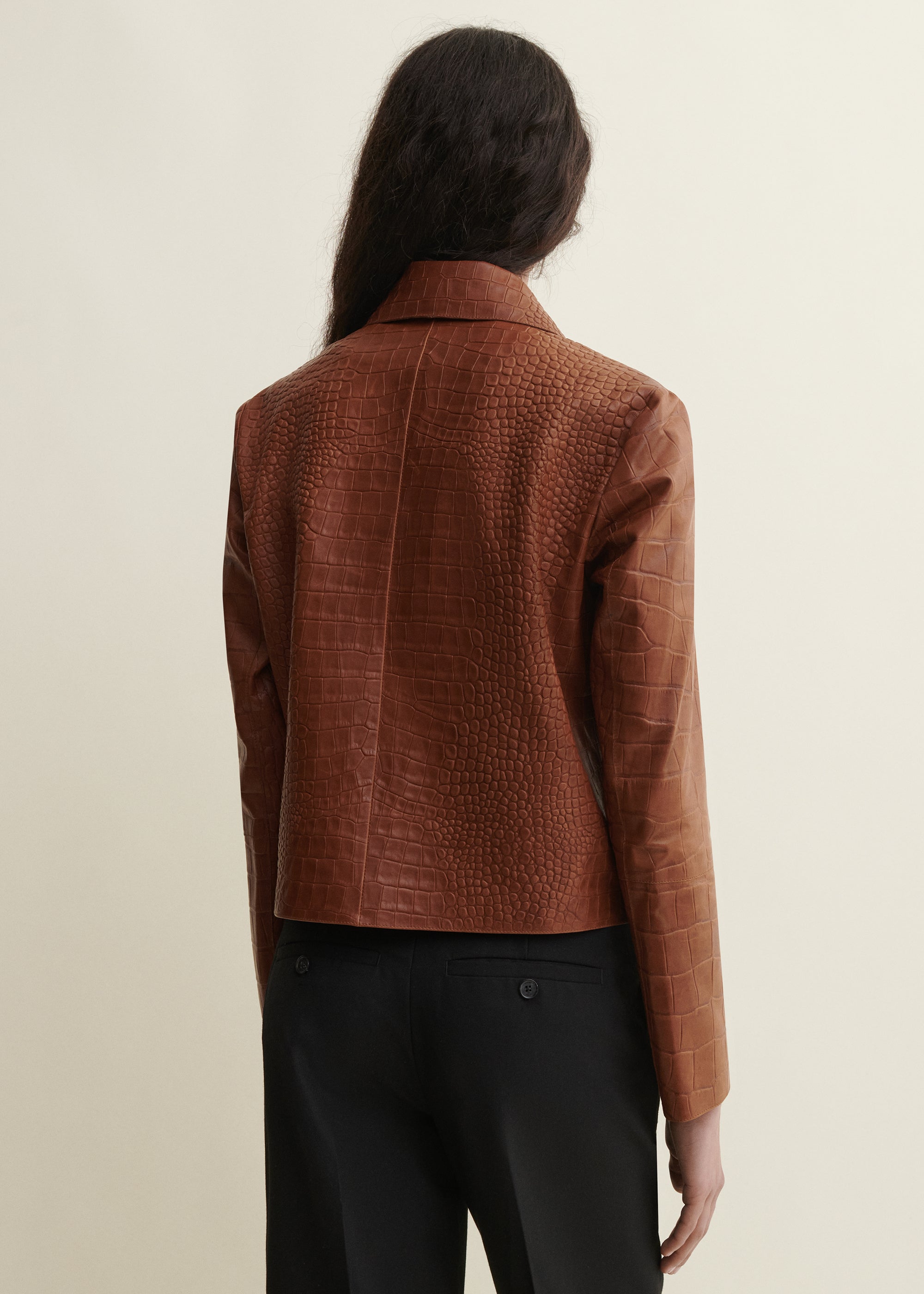 EMY | Lederjacke mit Croco-Prägung | CAMEL